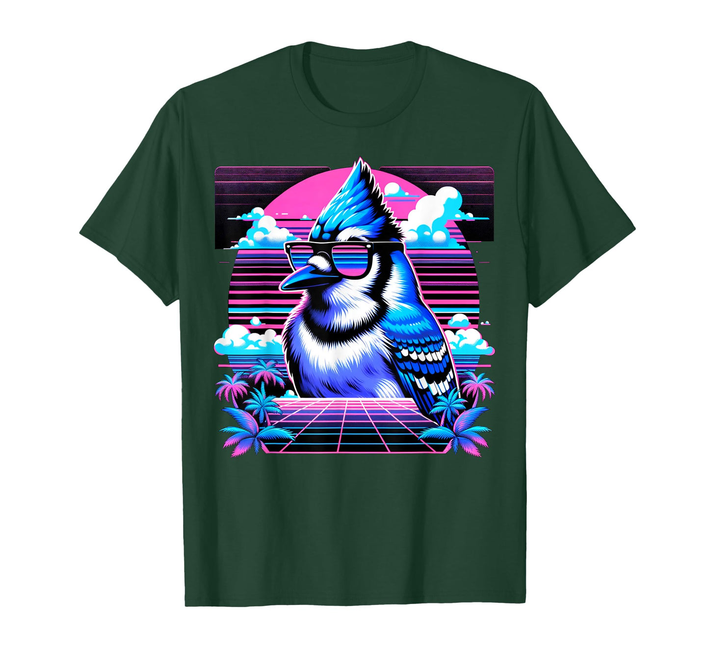 Cool Blue Jay Bird 80s Retrowave 90s Vaporwave Blue Jay Bird T-Shirt