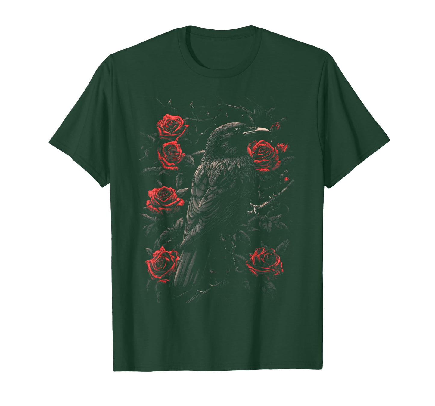 Raven Bird Gothic Kids Crow Roses Nature Floral T-Shirt