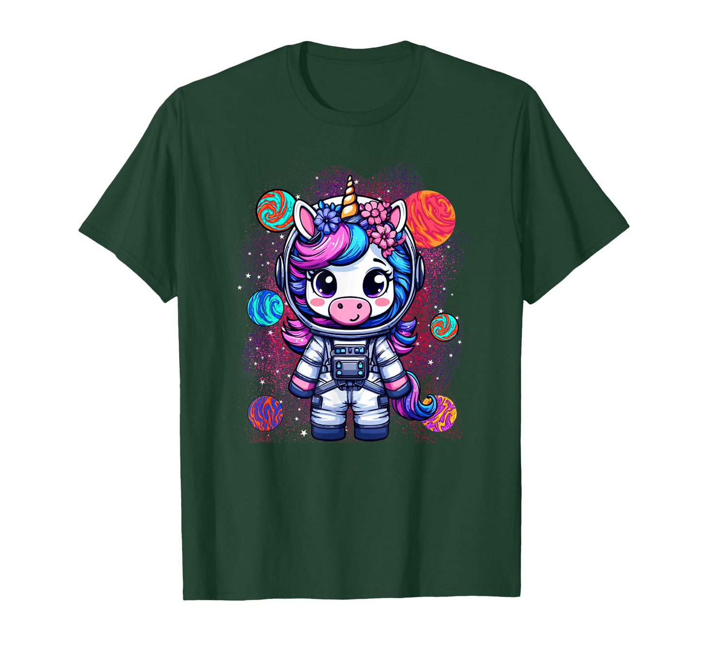Unicorn Astronaut Cute Space Suit Galaxy Planet Womens Girls T-Shirt