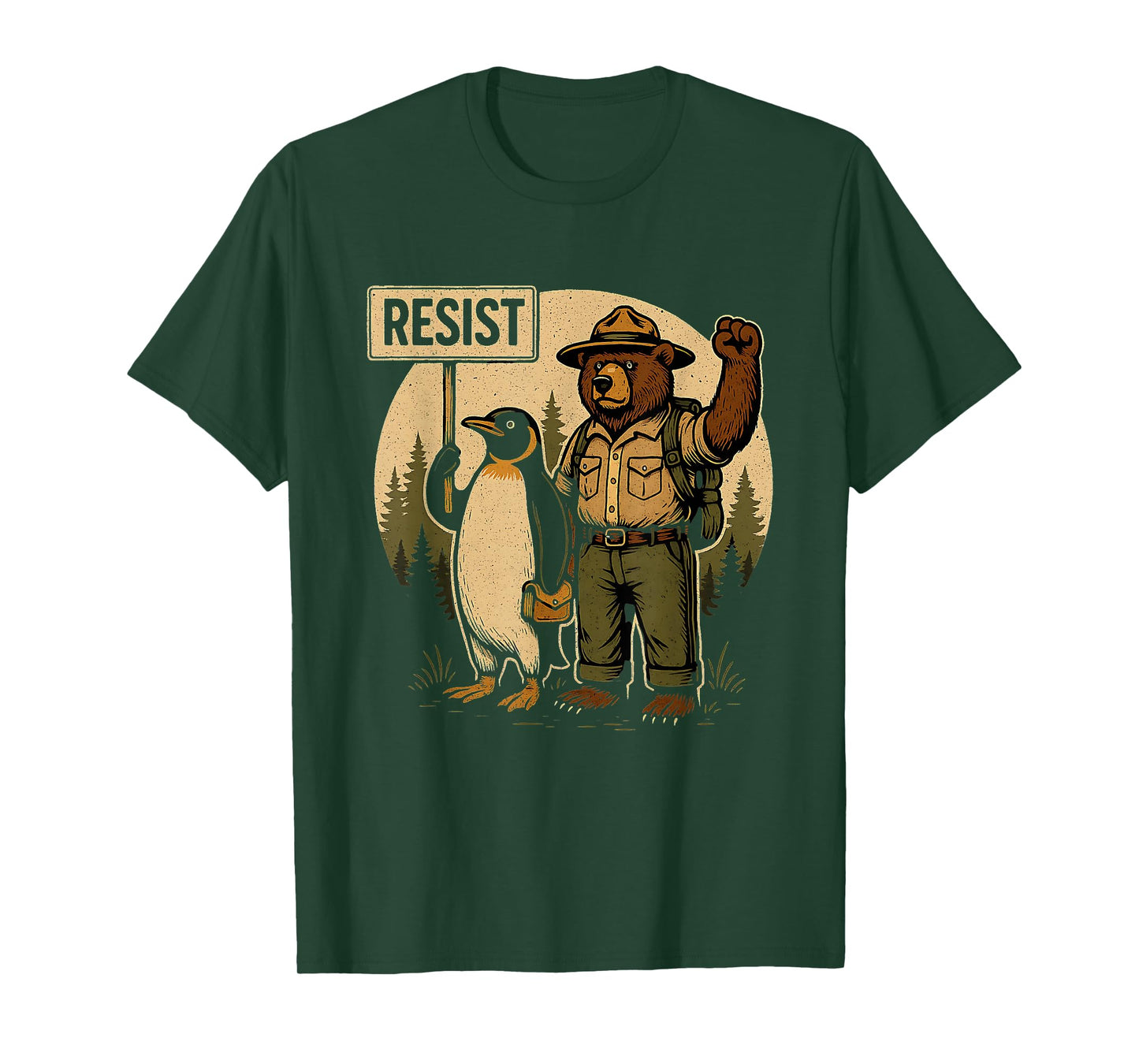 Funny Resist Forest Bear and Penguin Protest Against Tariffs T-Shirt