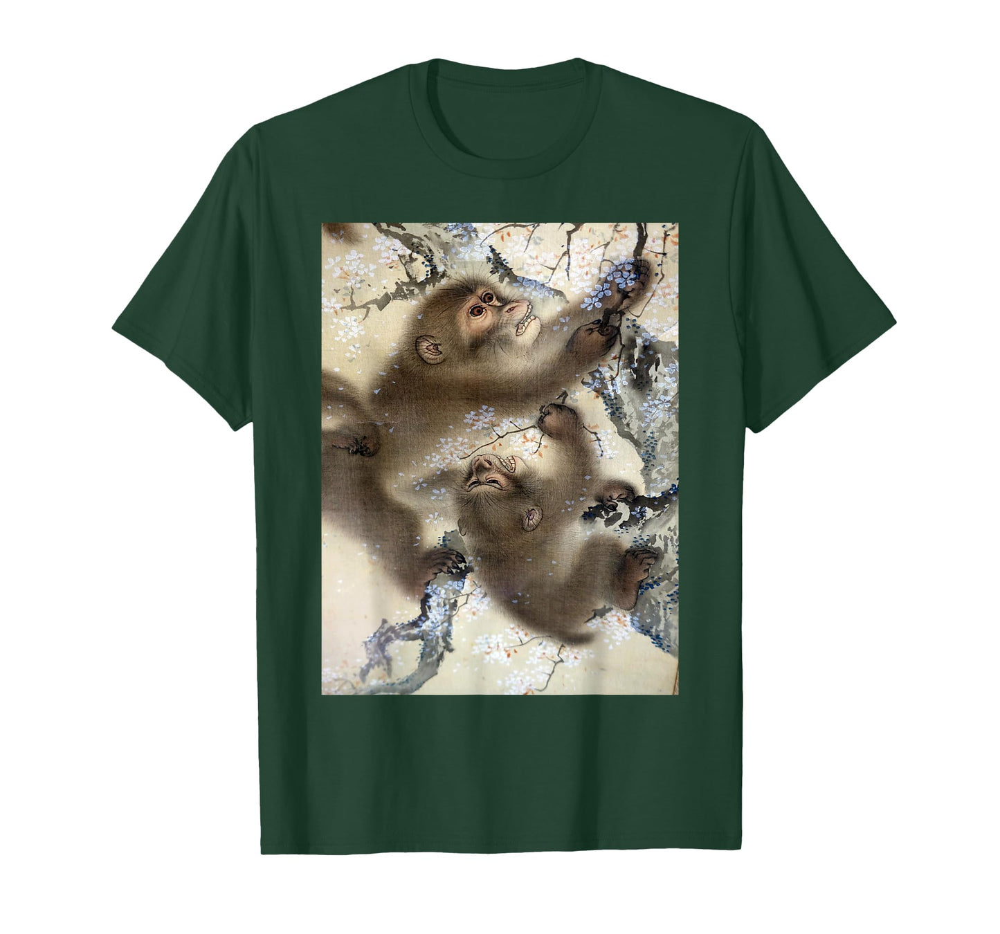 Monkeys In Cherry Blossom Tree Japanese Art Woodblock Tee