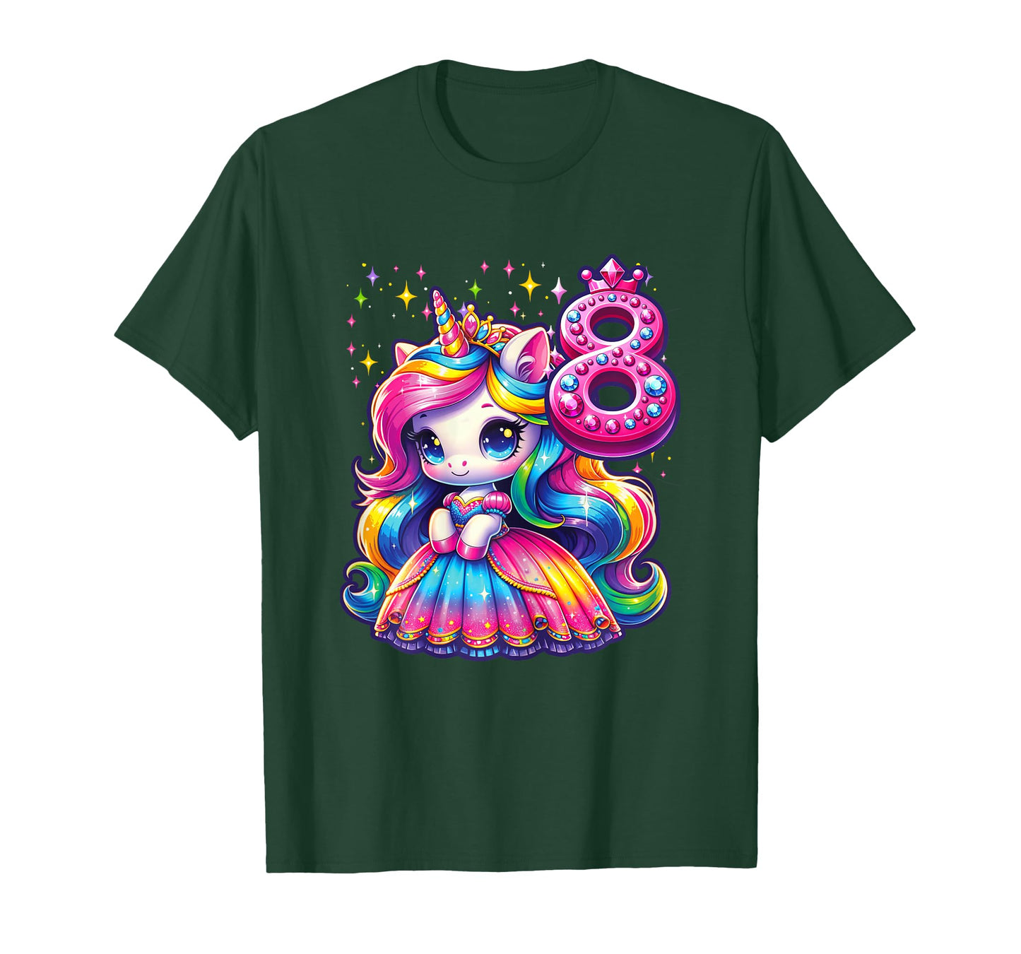 Unicorn Princess 8th Birthday 8 Year Old Party Girl Outfit T-Shirt