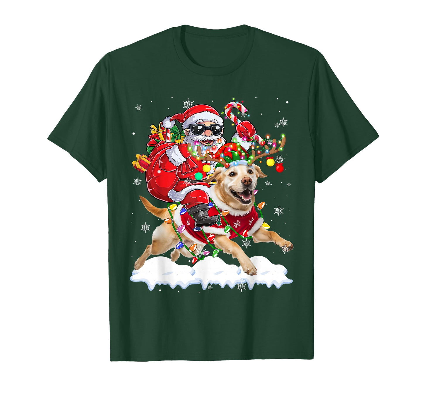 Santa Riding Labrador Retriever Christmas Lights Dog Xmas T-Shirt