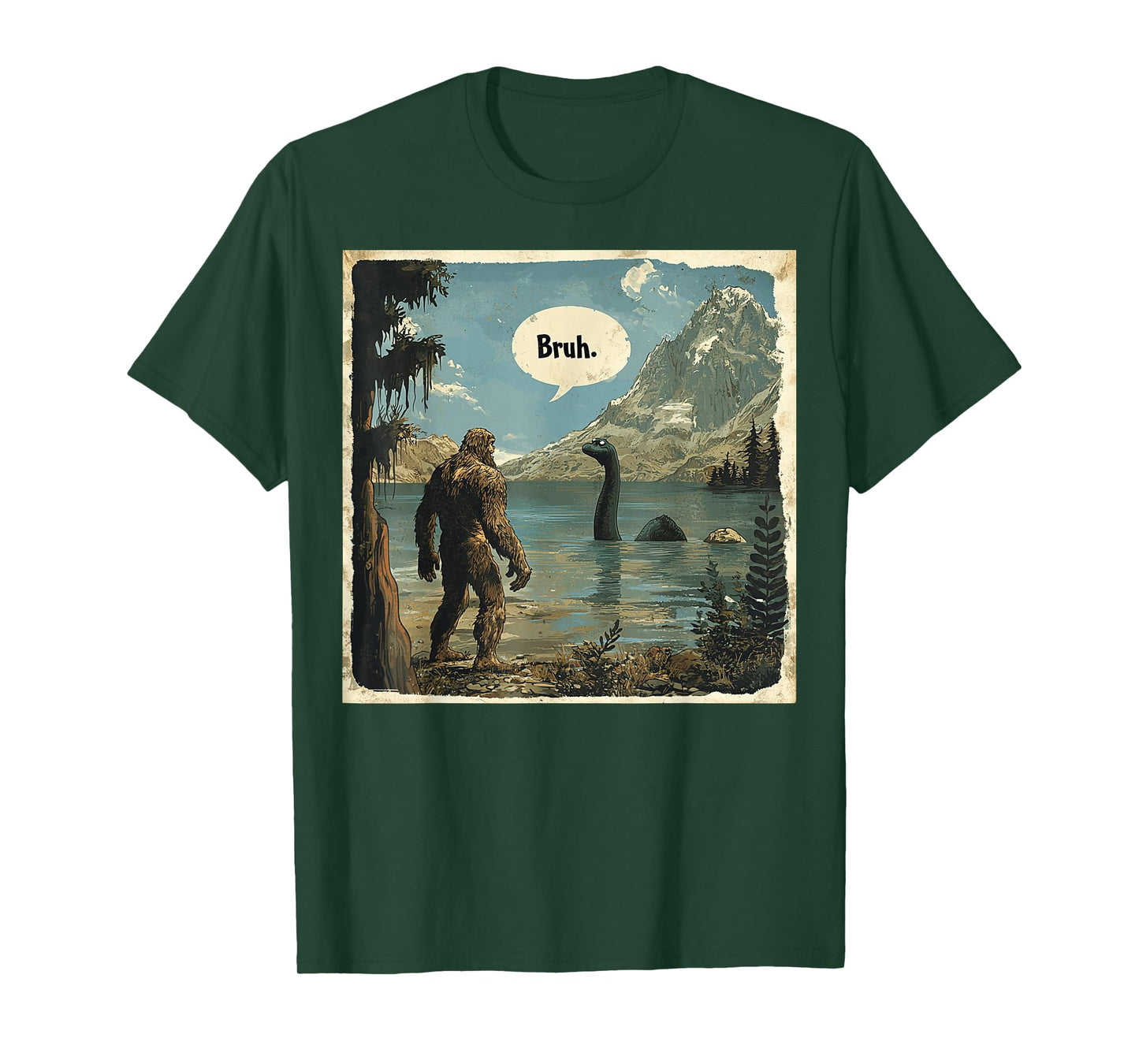 Funny Bigfoot Sasquatch Loch Ness Monster Introvert Bruh T-Shirt