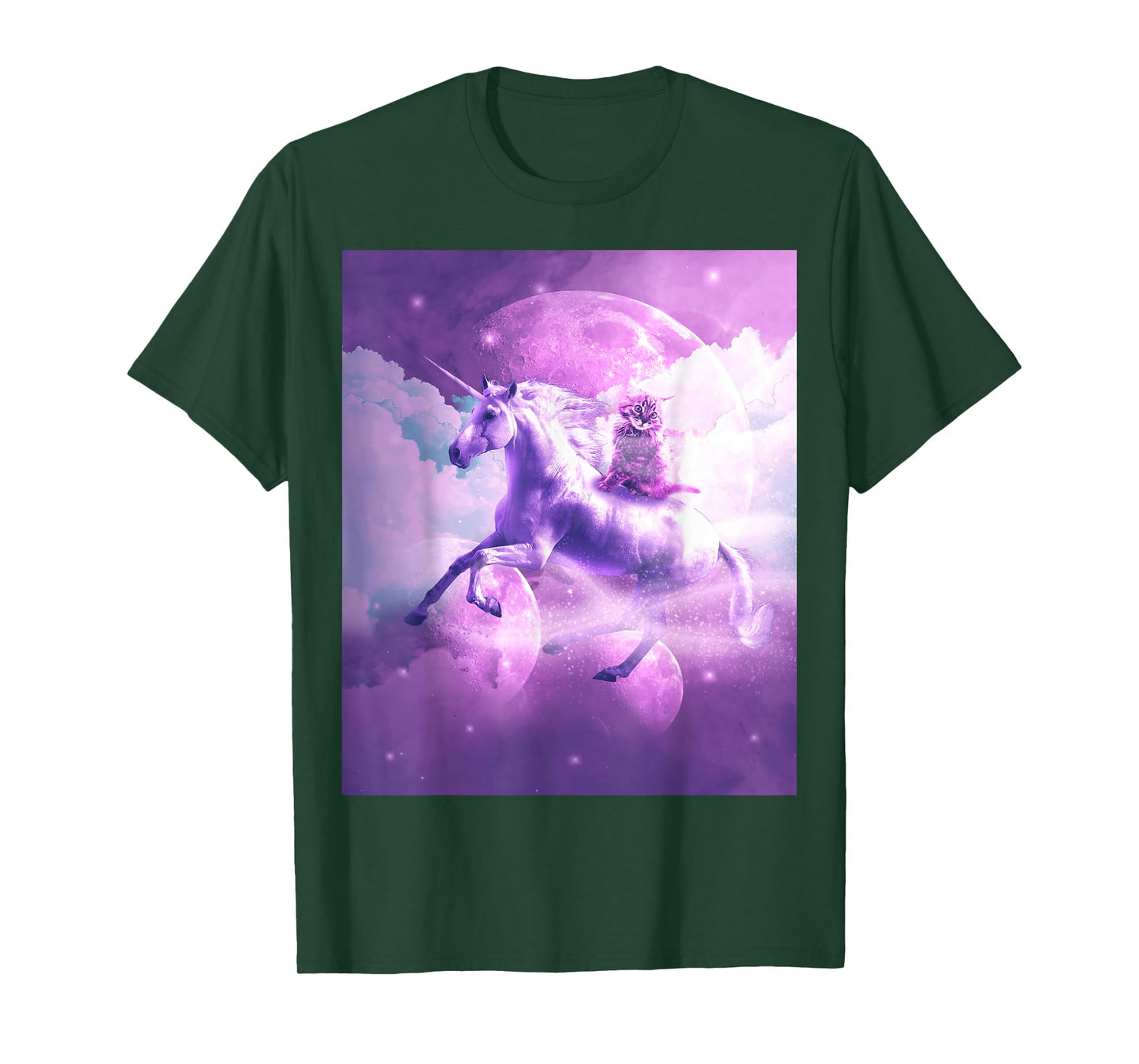 Kitty Cat Riding On Flying Space Galaxy Unicorn T-Shirt