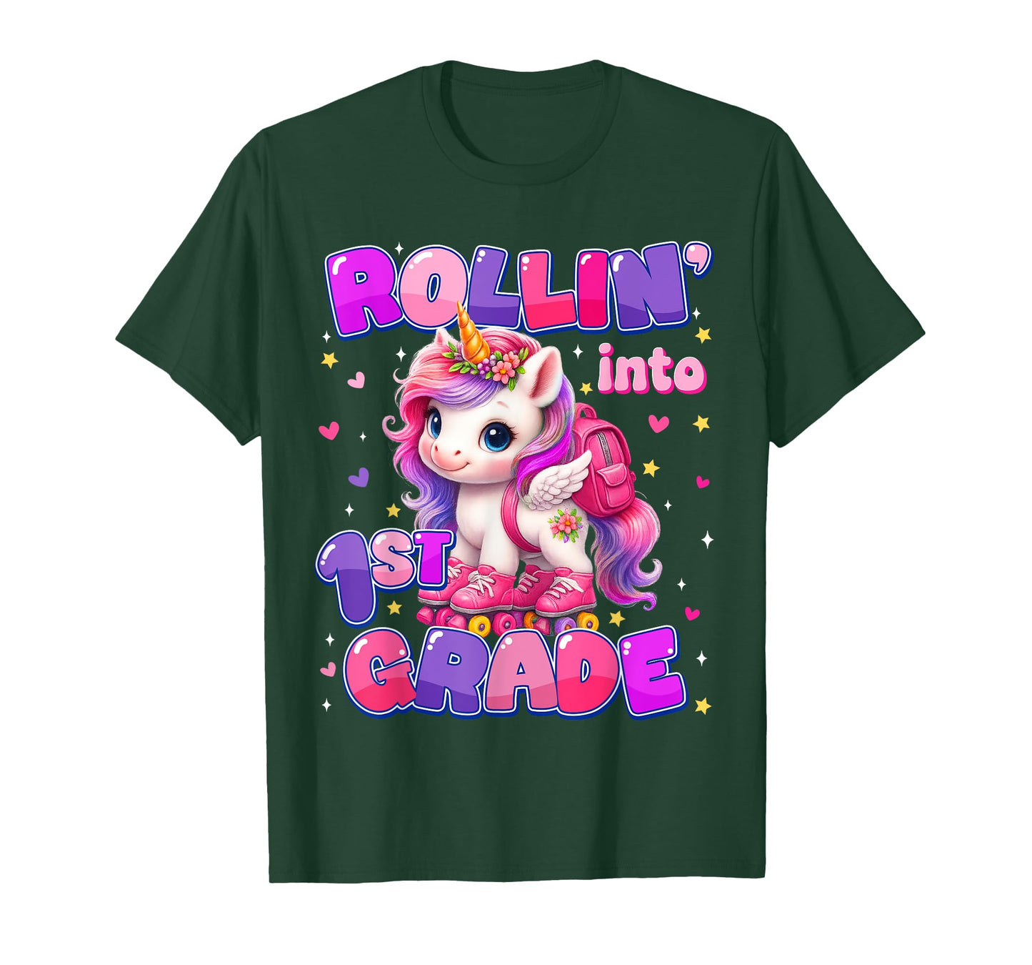 Rolling Into 1st Grade Unicorn First Day Of School Girls T-Shirt