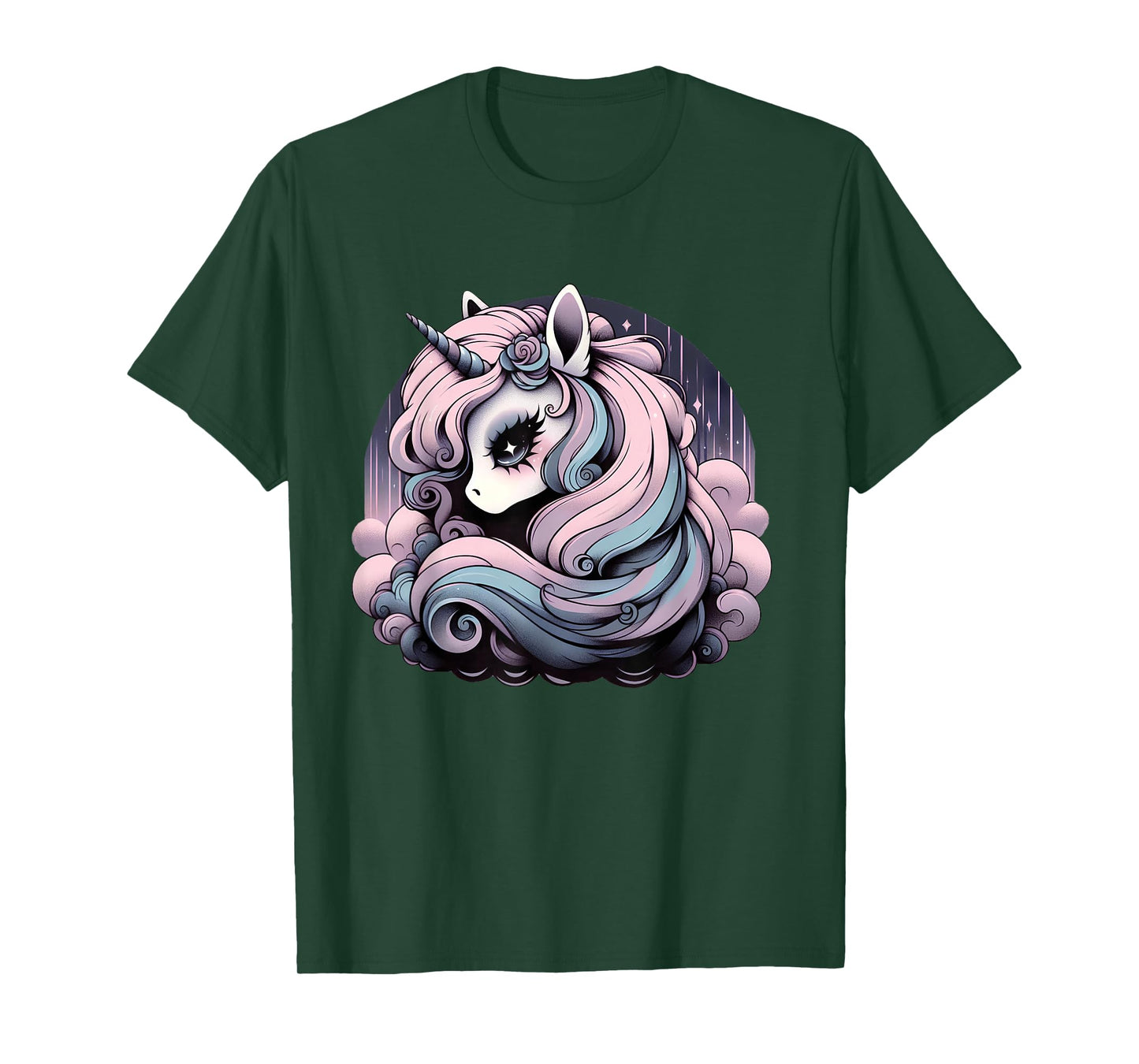 Pastel Goth Cutecore Unicorn Moon - Cute Pink Black Purple T-Shirt