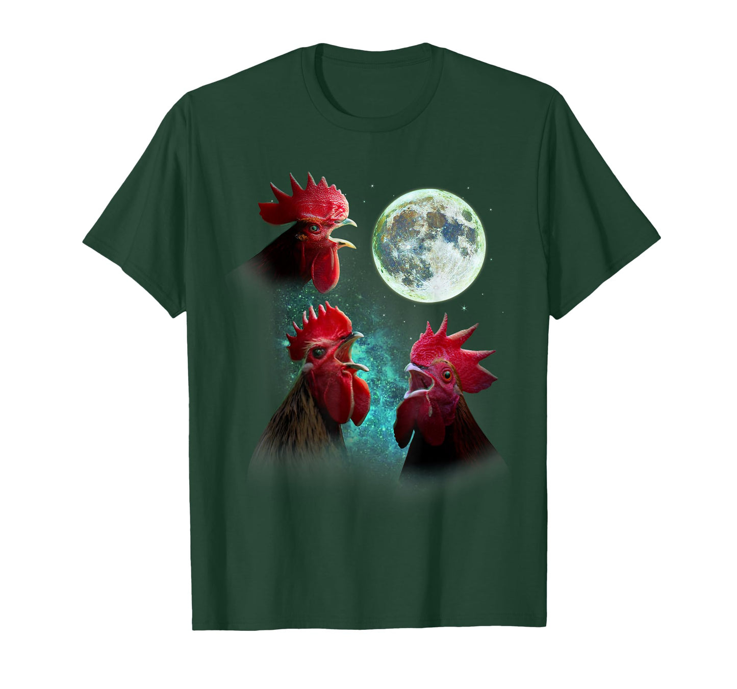 Three Rooster Chickens Howl At Moon 3 Wolfs Wolves Parody T-Shirt