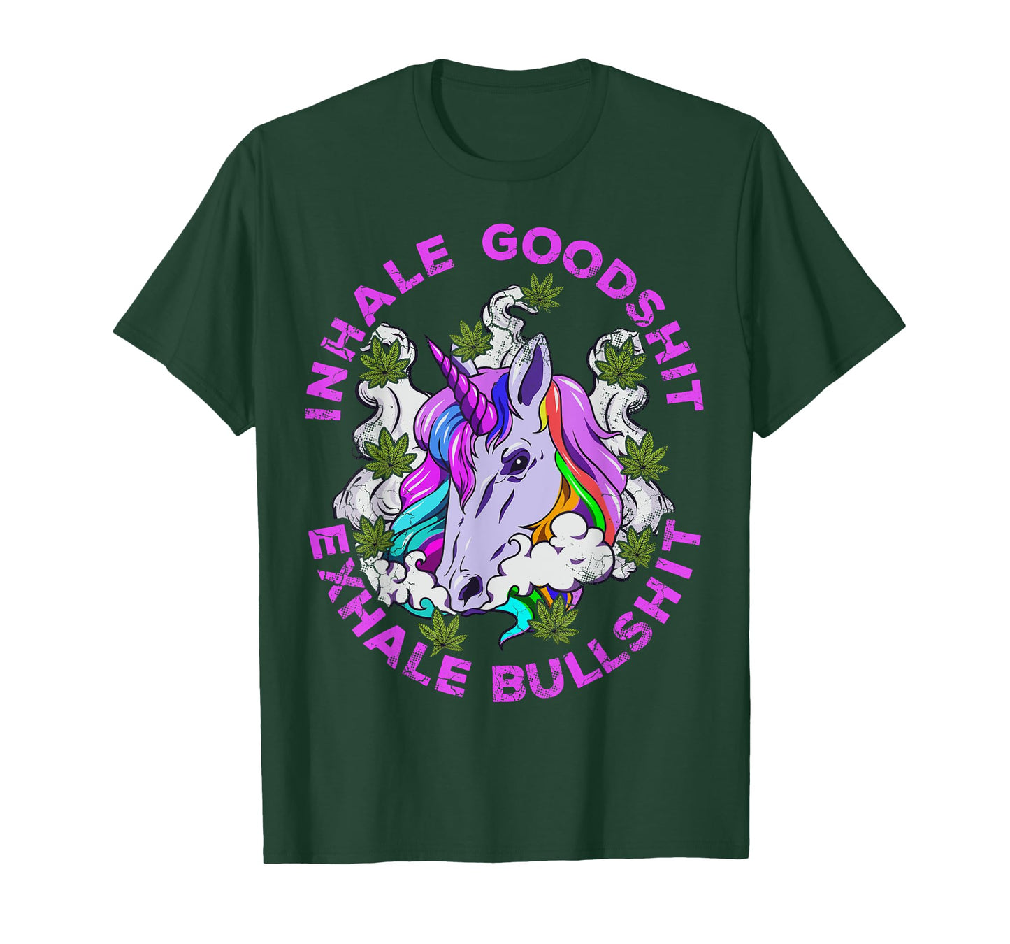 Marijuana Inhale Good Shit Exhale Bullshit Unicorn Funny T-Shirt