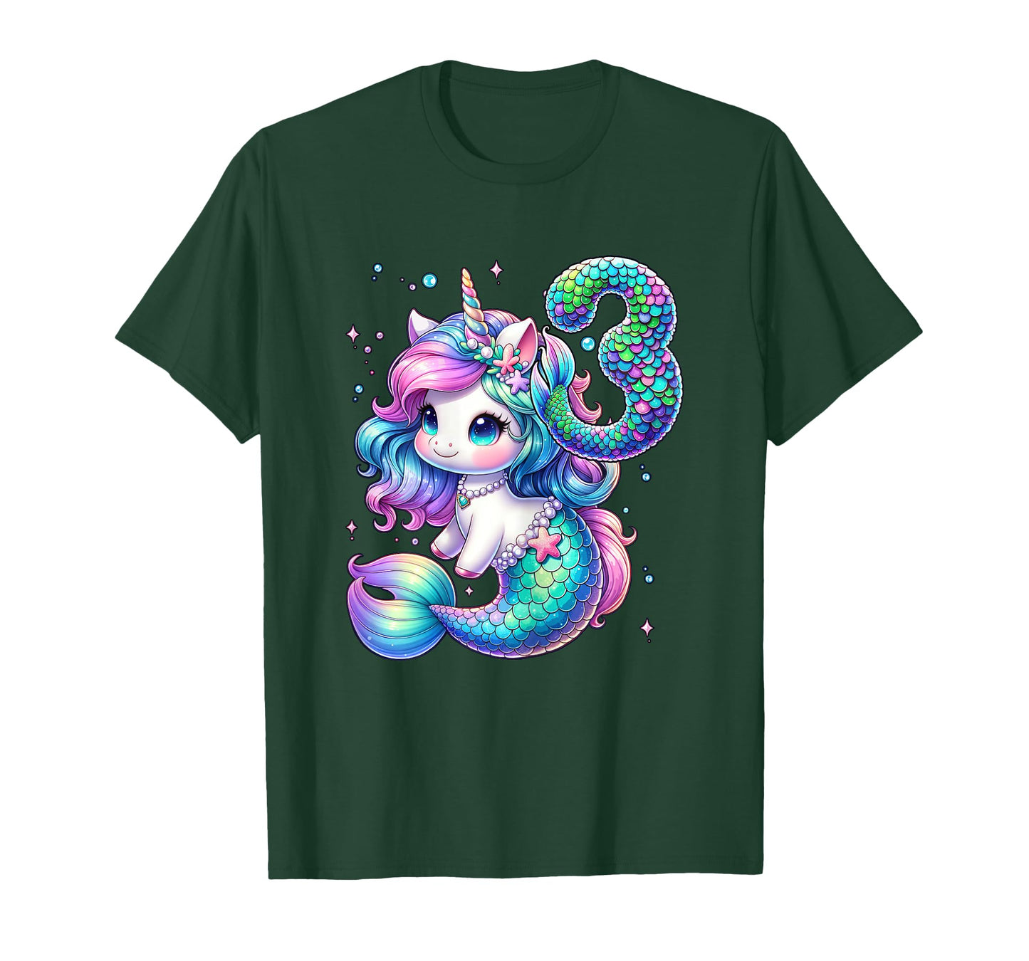 Unicorn Mermaid 3rd Birthday 3 Year Old Party Girls Outfit T-Shirt