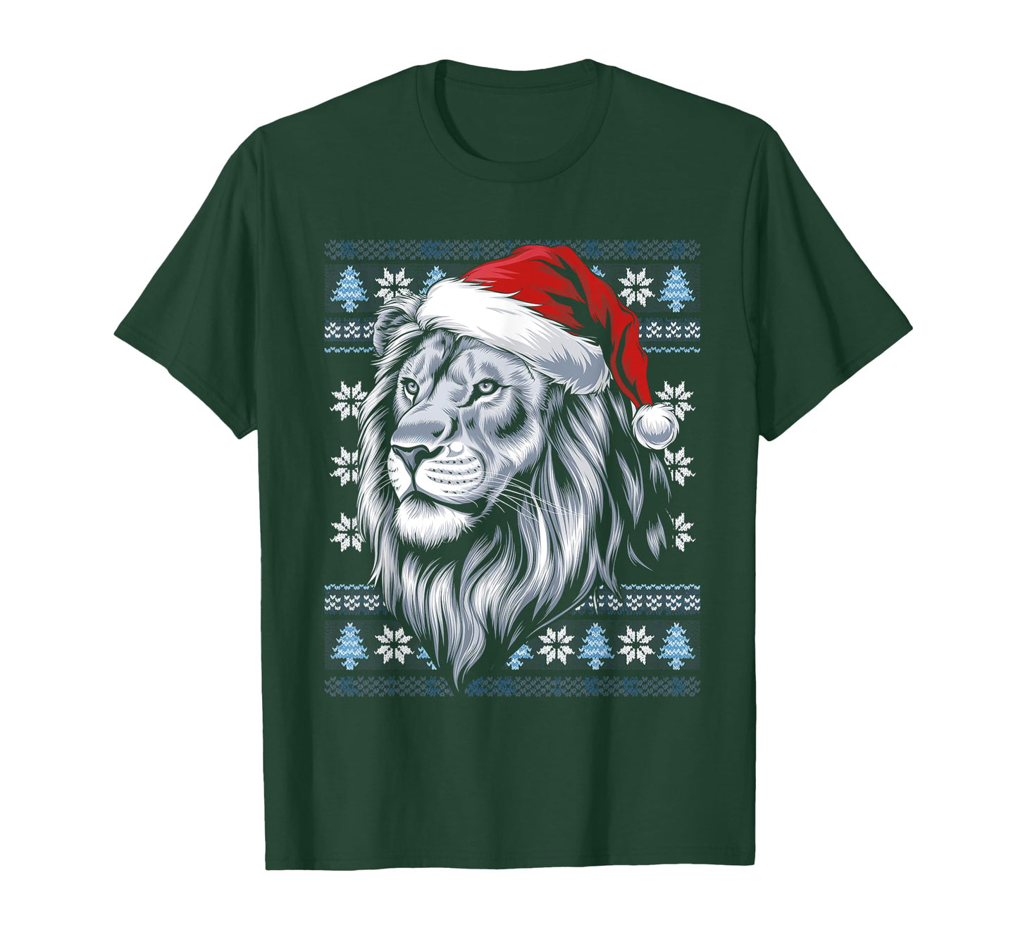 Lion Santa Hat Ugly Christmas Sweater Lion Lovers Holiday T-Shirt