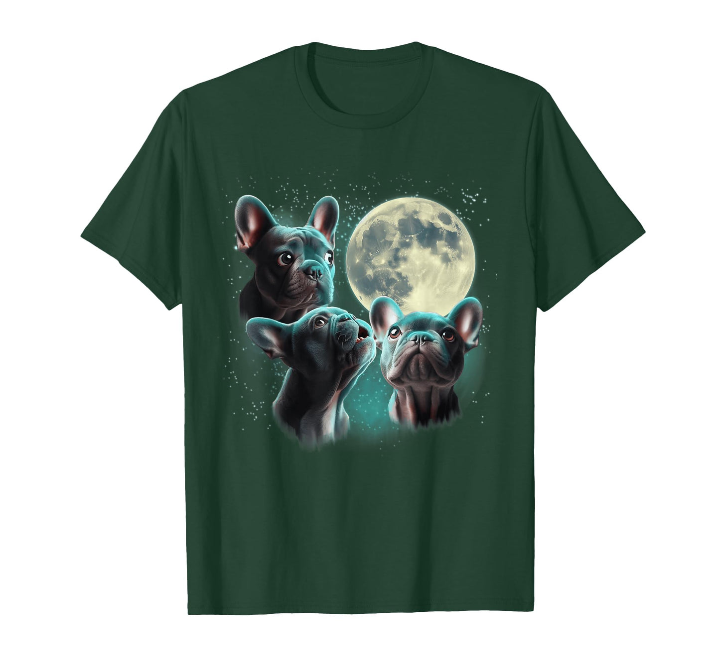 Funny Three French Bulldog Moon, 3 Frenchie Blue, Weird Cute T-Shirt