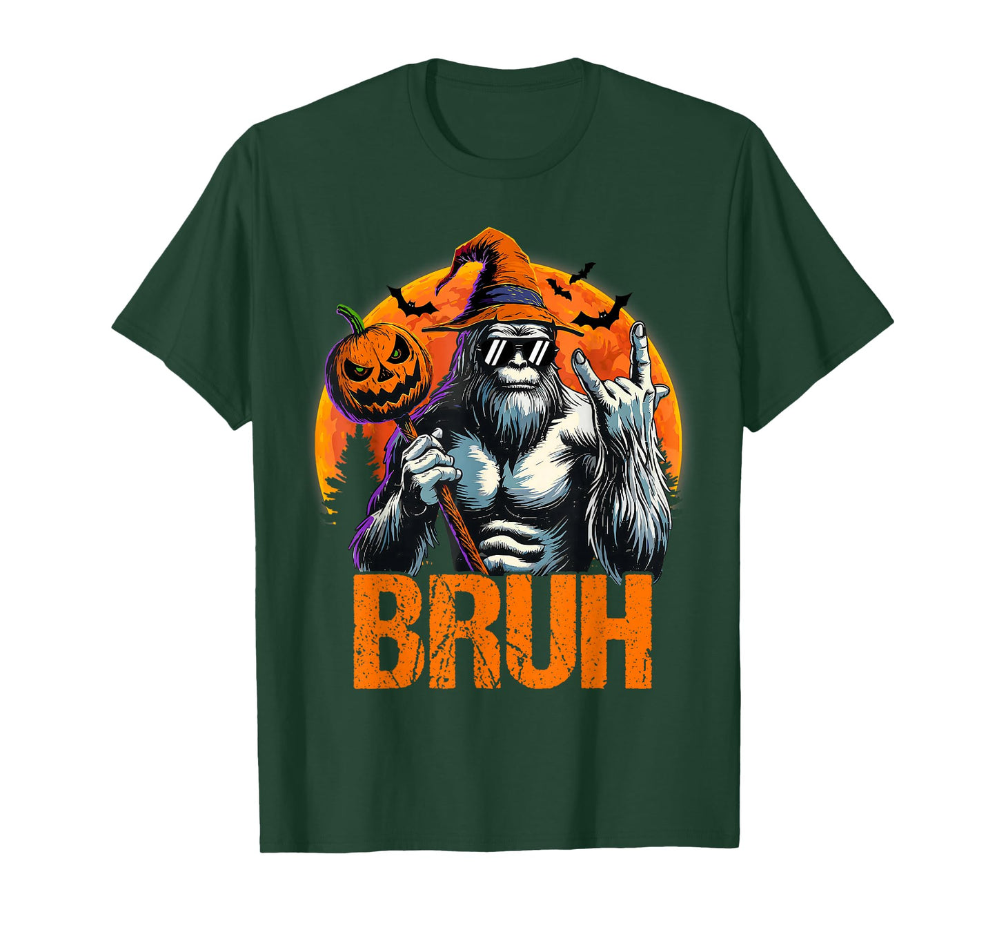 Bruh Halloween Bigfoot Pumpkin Sasquatch Mens Boys T-Shirt