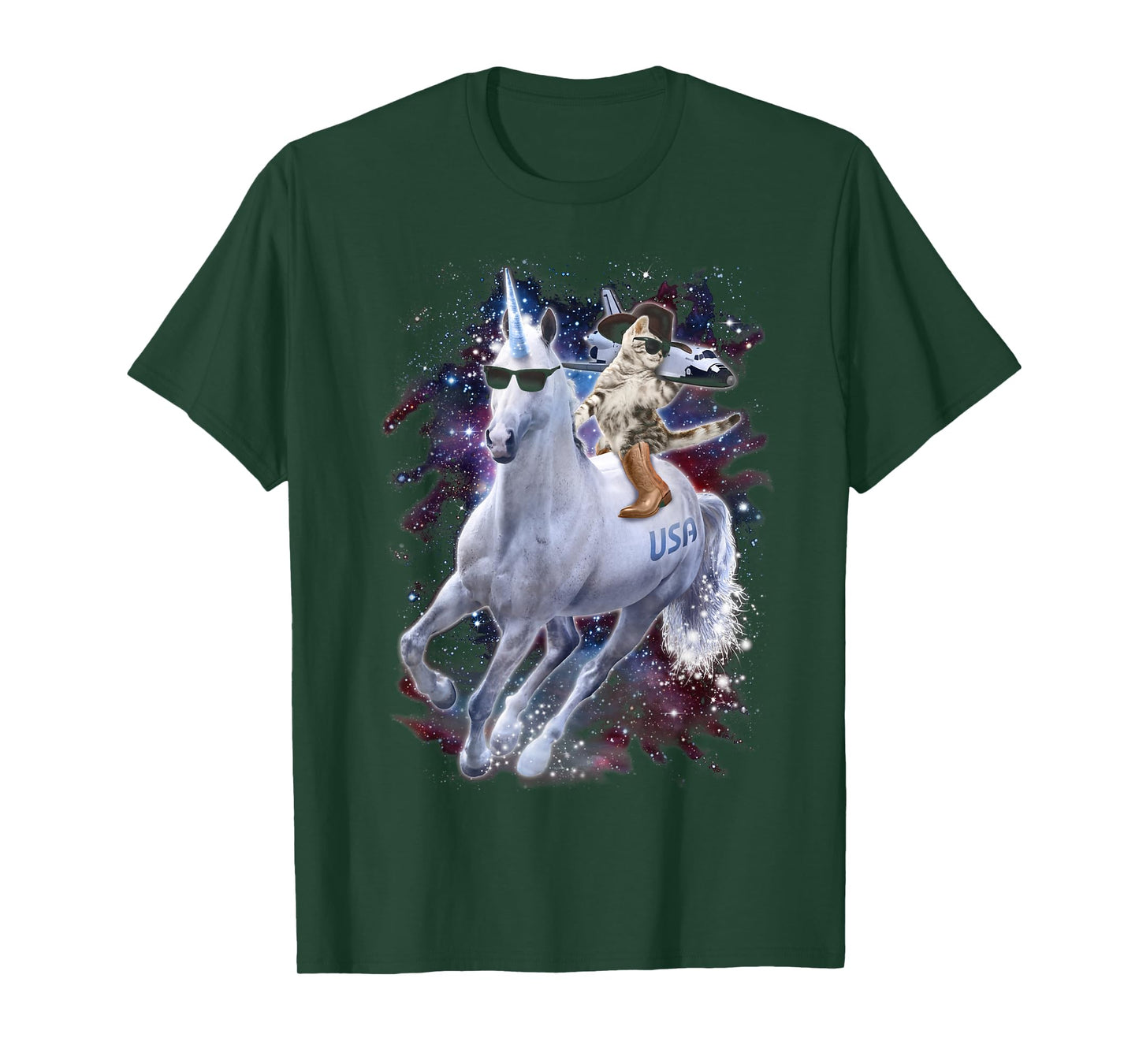 Space Unicorn Cowboy Cat Galaxy Rocket Funny T-Shirt