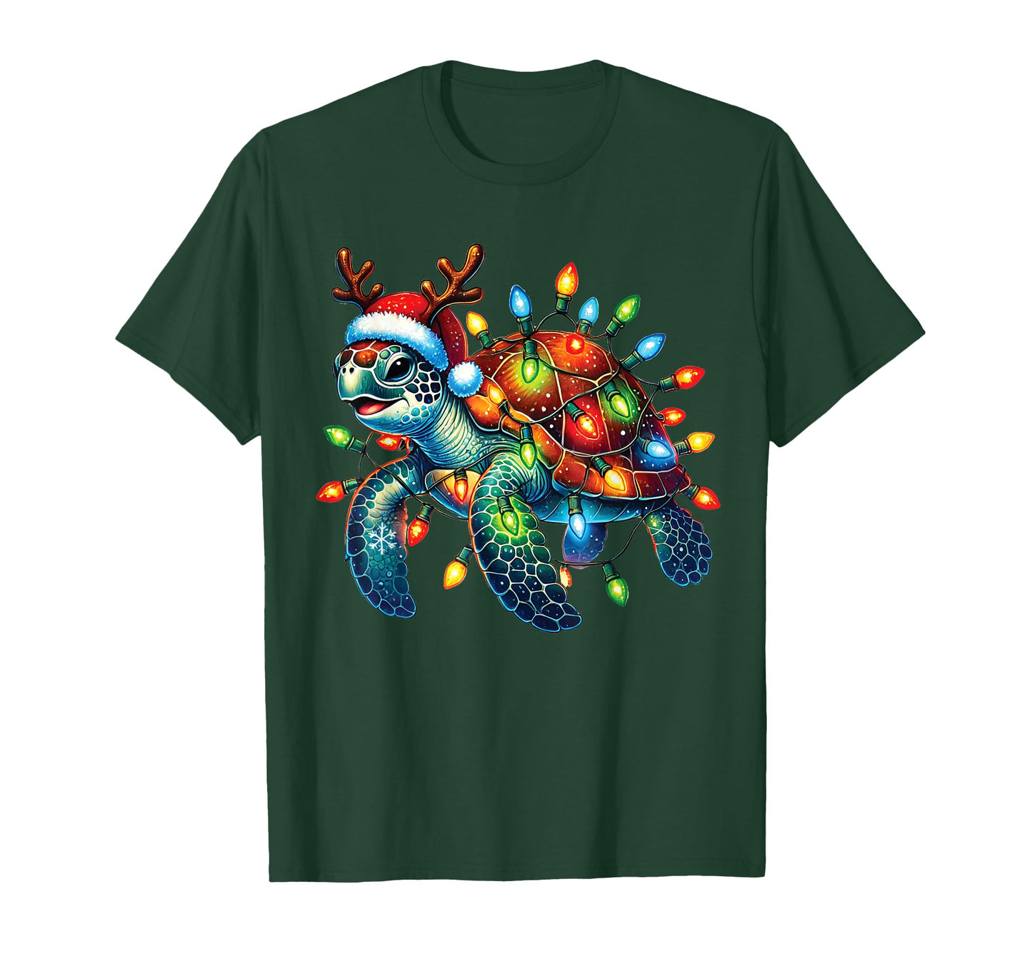 Sea Turtle Christmas Lights Funny Santa Hat Merry Christmas T-Shirt