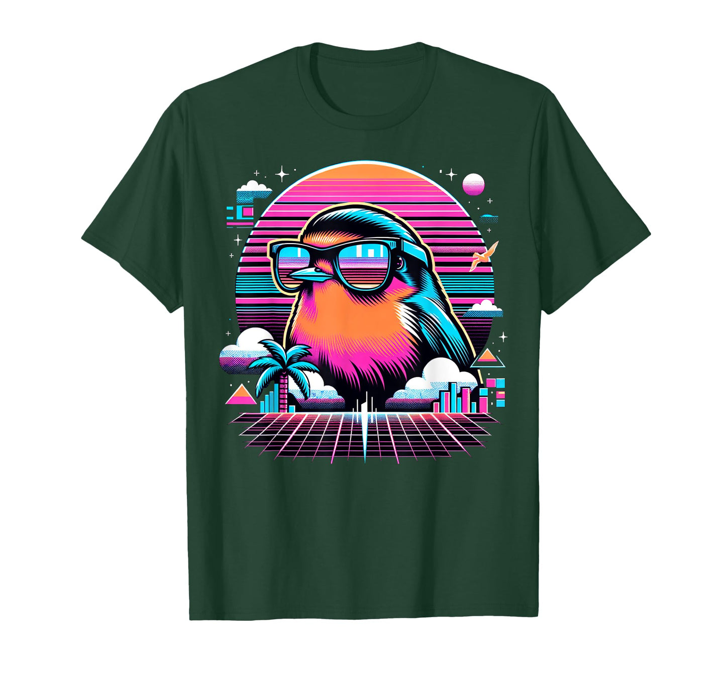 Cool Bird 80s Retrowave 90s Vaporwave American Robin Bird T-Shirt