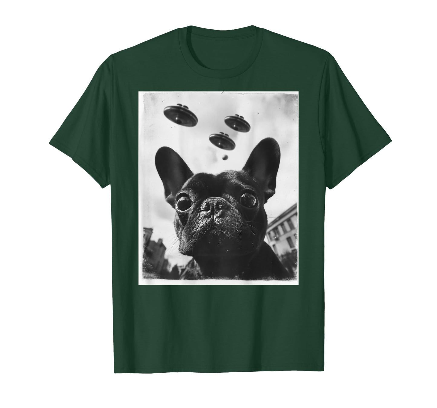 Funny graphic French Bulldog Frenchie UFO Alien Funny weird T-Shirt