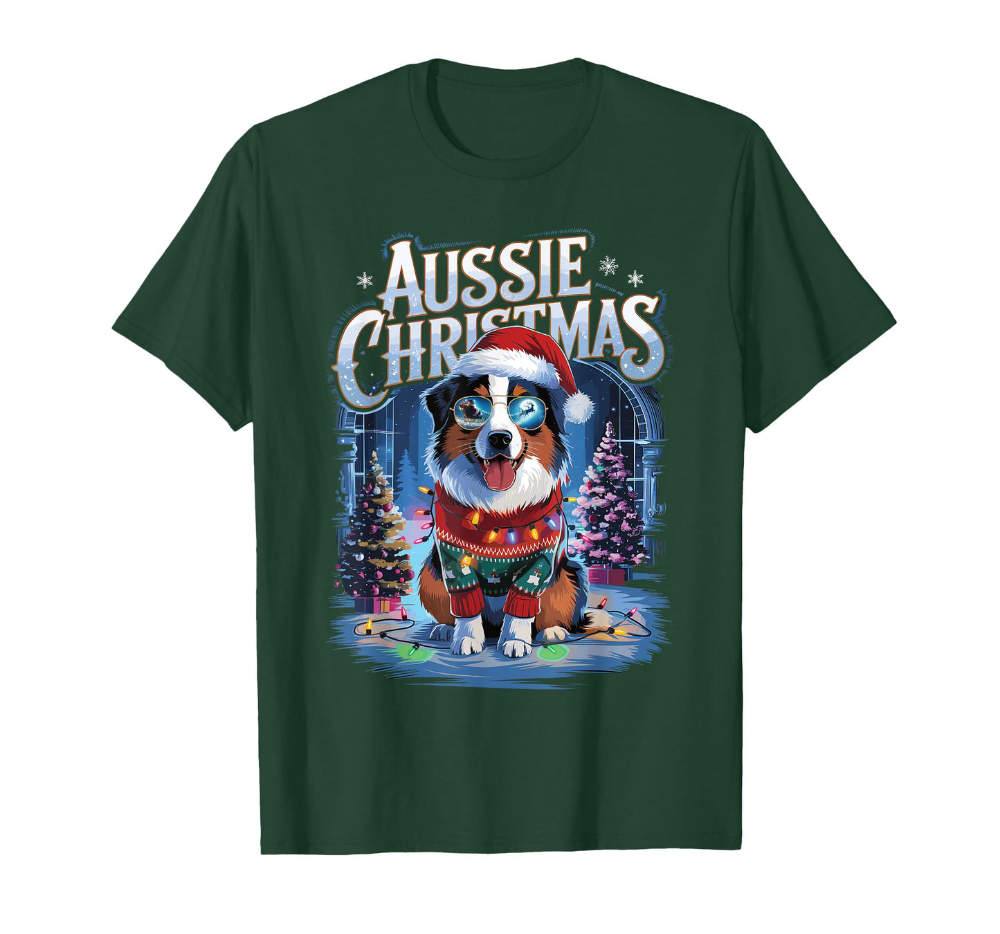 Aussie Christmas Santa Hat Dog Christmas Australian Shepherd T-Shirt