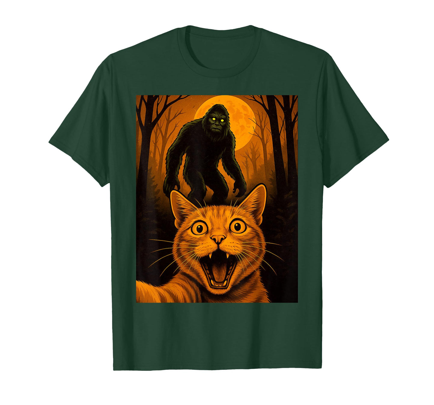 Scared Cat Selfie with Zombie Bigfoot Sasquatch Halloween T-Shirt