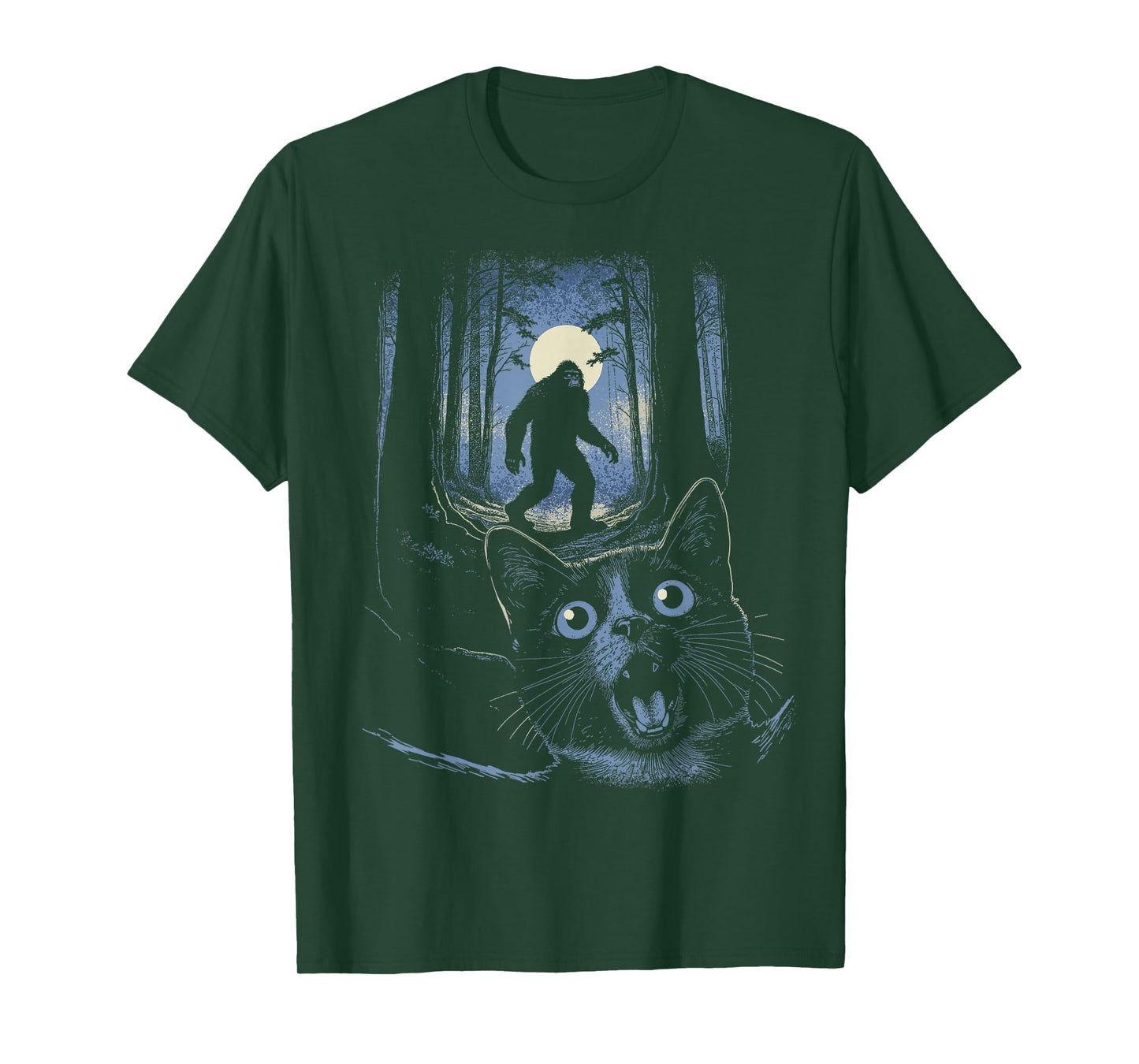 Funny Surprised Scared Cat Selfie With Bigfoot Sasquatch T-Shirt