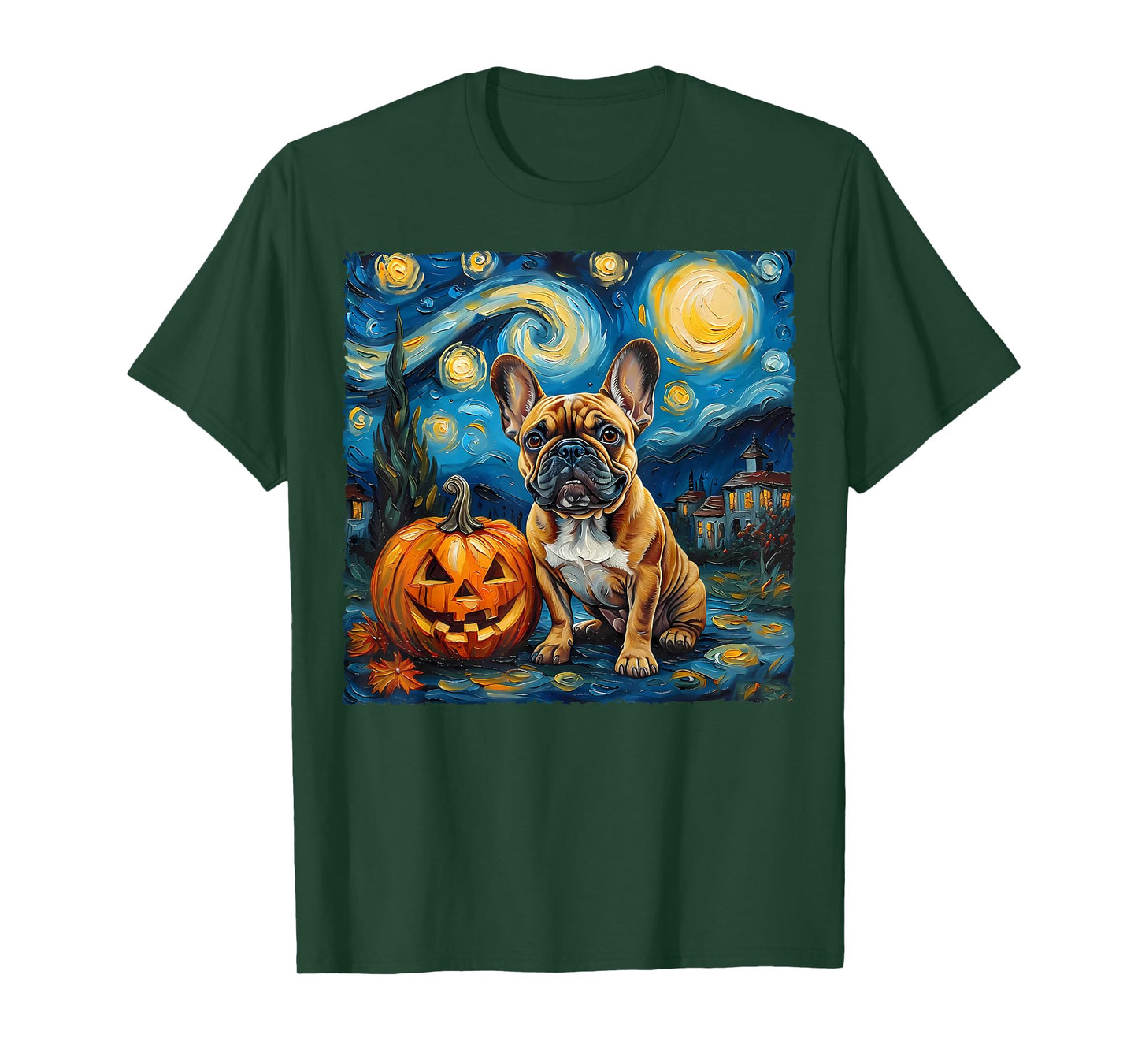 French Bulldog Pumpkin Starry Night Style Autumn Halloween T-Shirt
