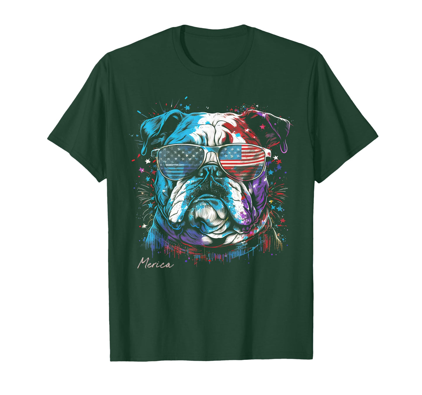 English Bulldog Dog 4th of July American Flag USA Funny Women Kids Men T-Shirt
