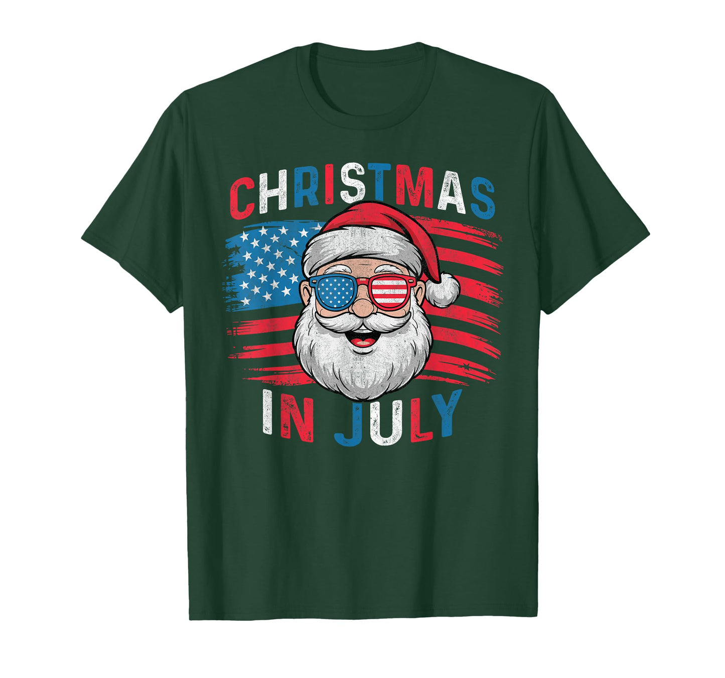 Fourth of July Christmas Us Flag Sunglasses Santa Xmas 2025 T-Shirt