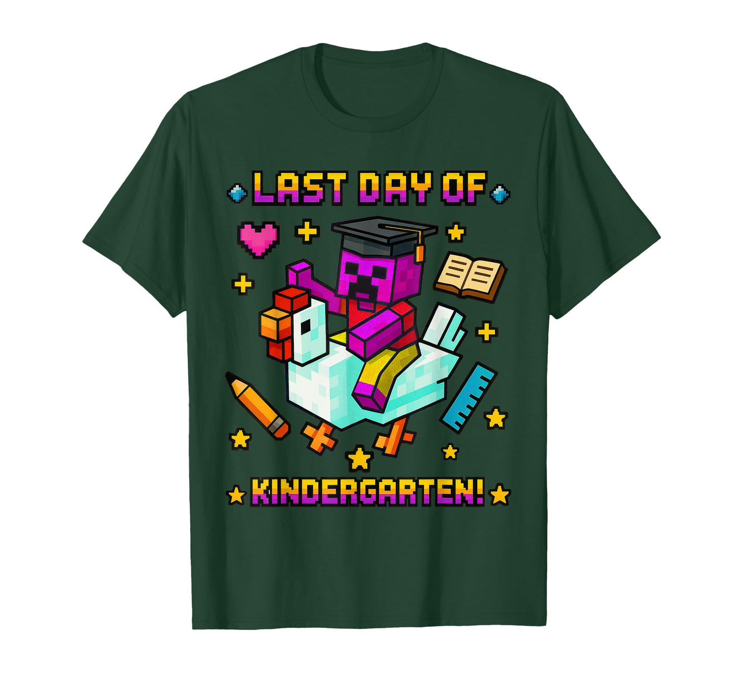 Last Day of Kindergarten Funny Chicken Pixel Art Kids Boys T-Shirt