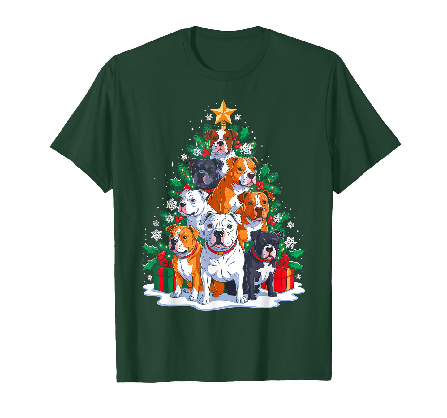 Pittbull Tree Christmas Pittbull Lover Xmas Squad Men Women T-Shirt