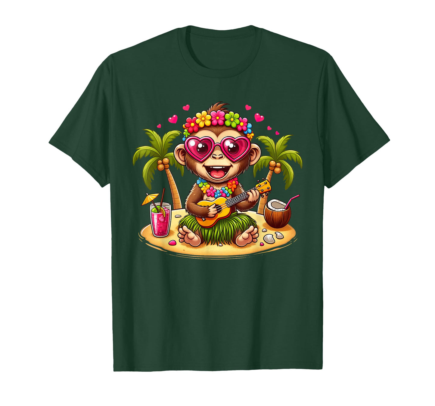 Funny Monkey Hawaiian Costume Kids Summer Vacation Monkey T-Shirt