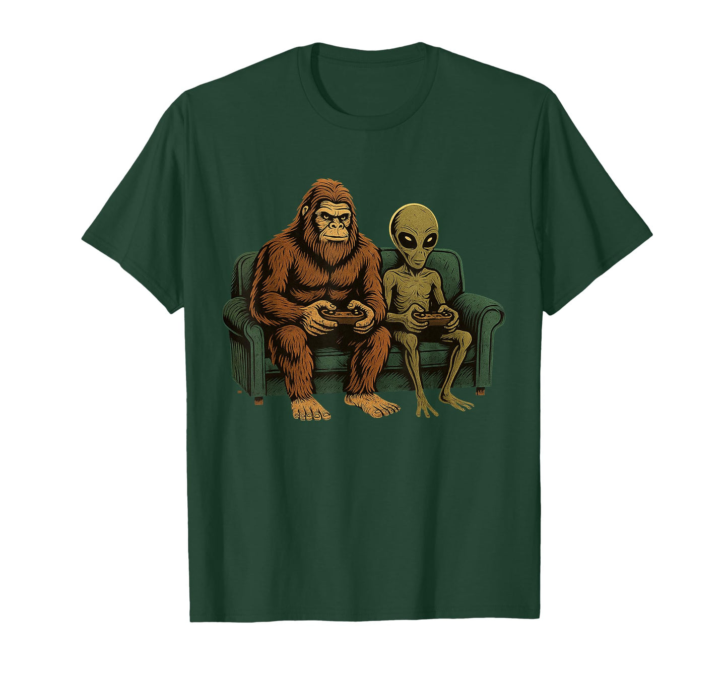 Bigfoot Alien Video Games Shirt Men Boys Gaming Sasquatch T-Shirt