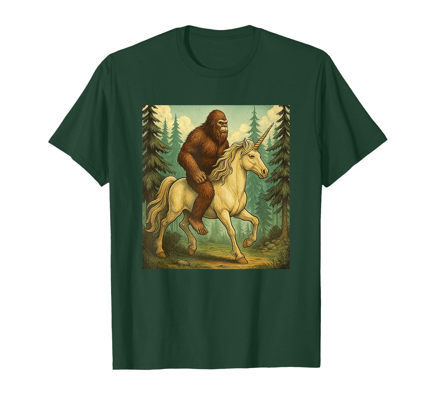 Bigfoot Riding a Unicorn Men Women Kids Sasquatch T-Shirt