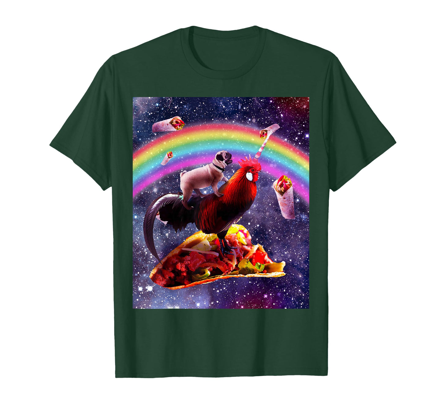 Space Pug Riding Chicken Unicorn - Taco & Burrito T-Shirt
