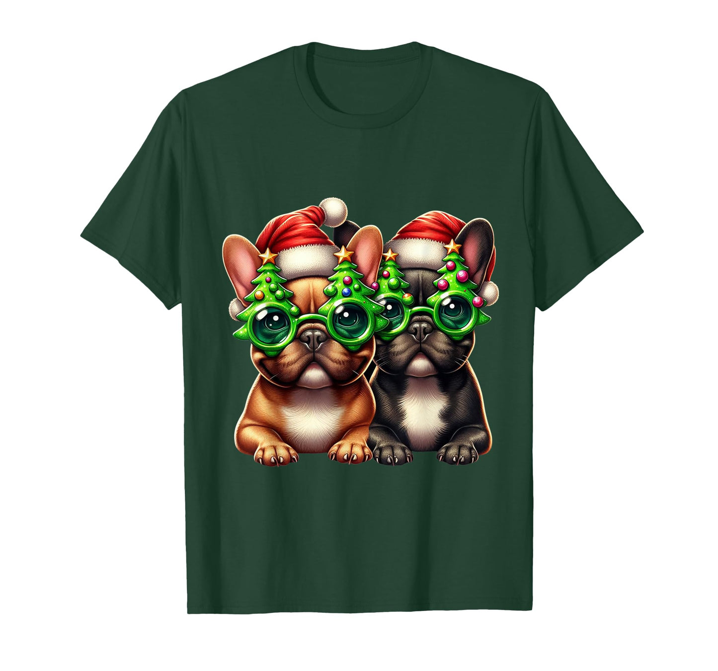 French Bulldog Wearing Christmas Tree Glasses Men Women Kids T-Shirt