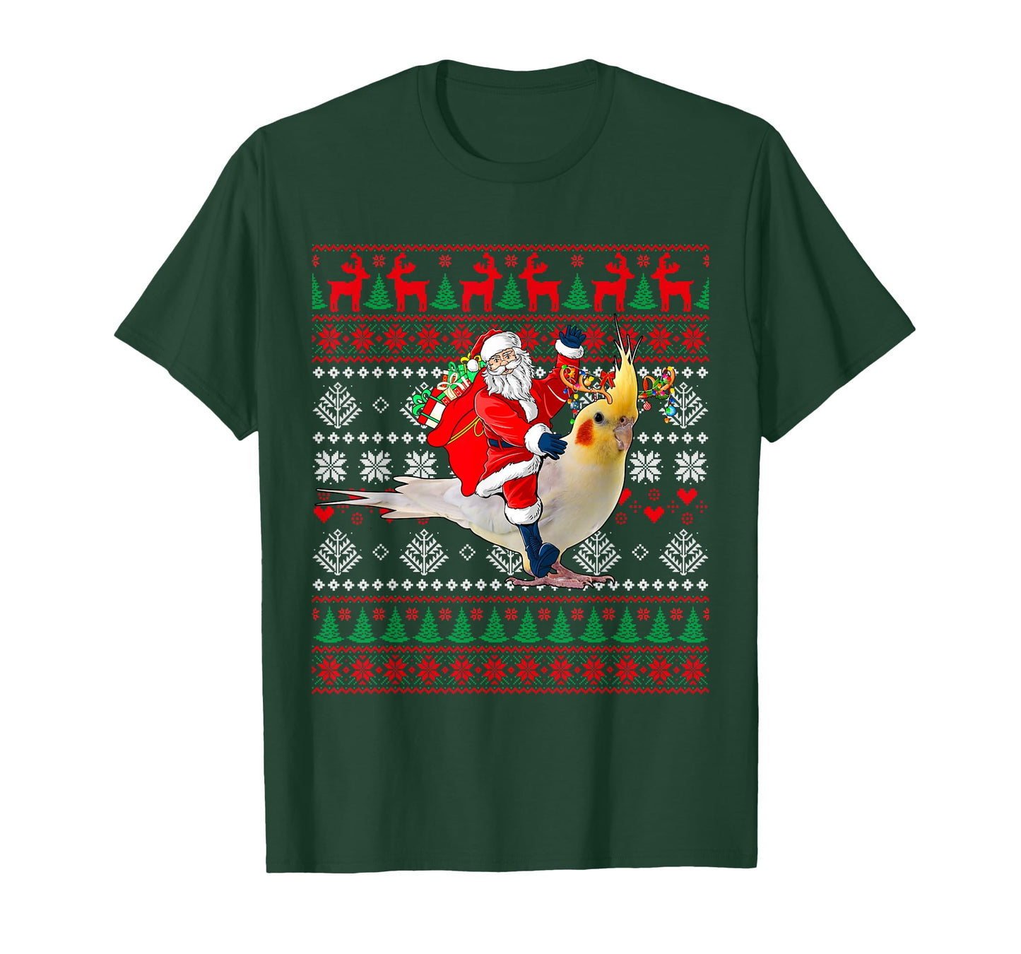 Santa Riding Reindeer Cockatiel Christmas Costume Bird Lover T-Shirt