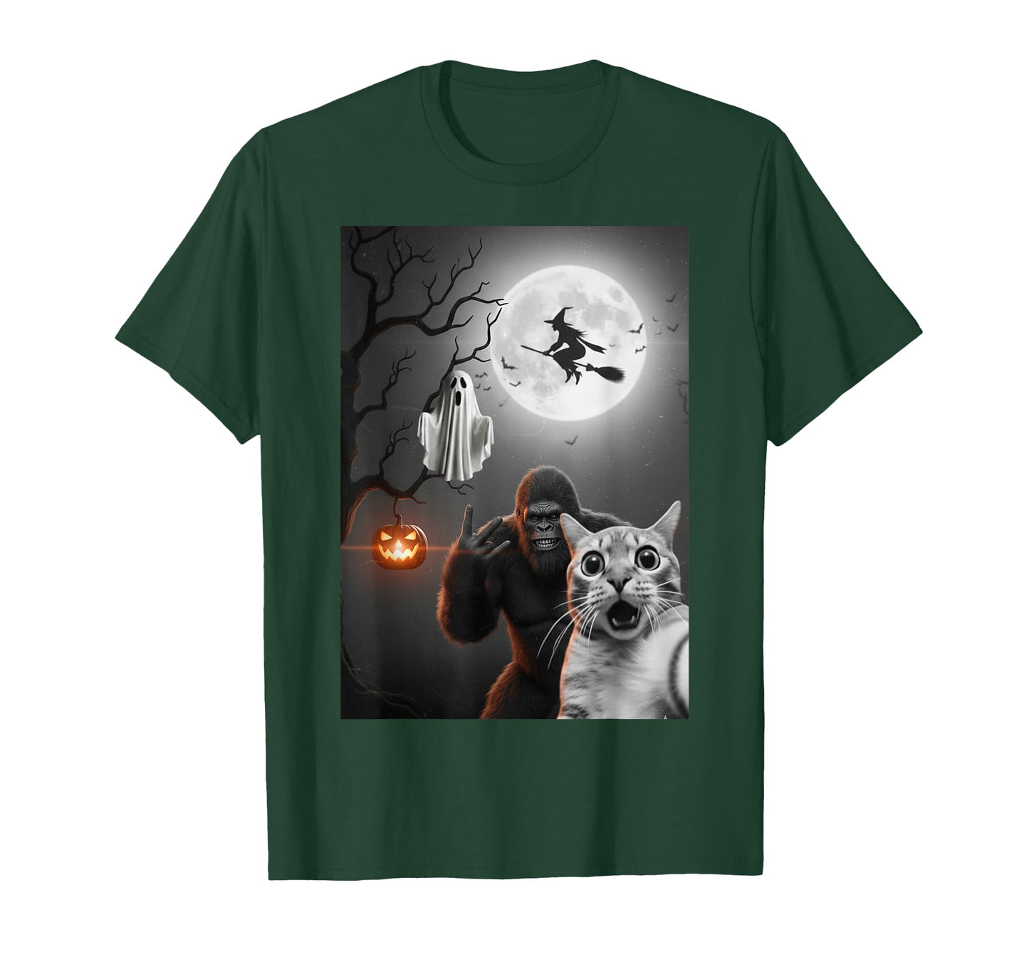 Funny Halloween Spooky cat Ghost Bigfoot Costume Men Women T-Shirt