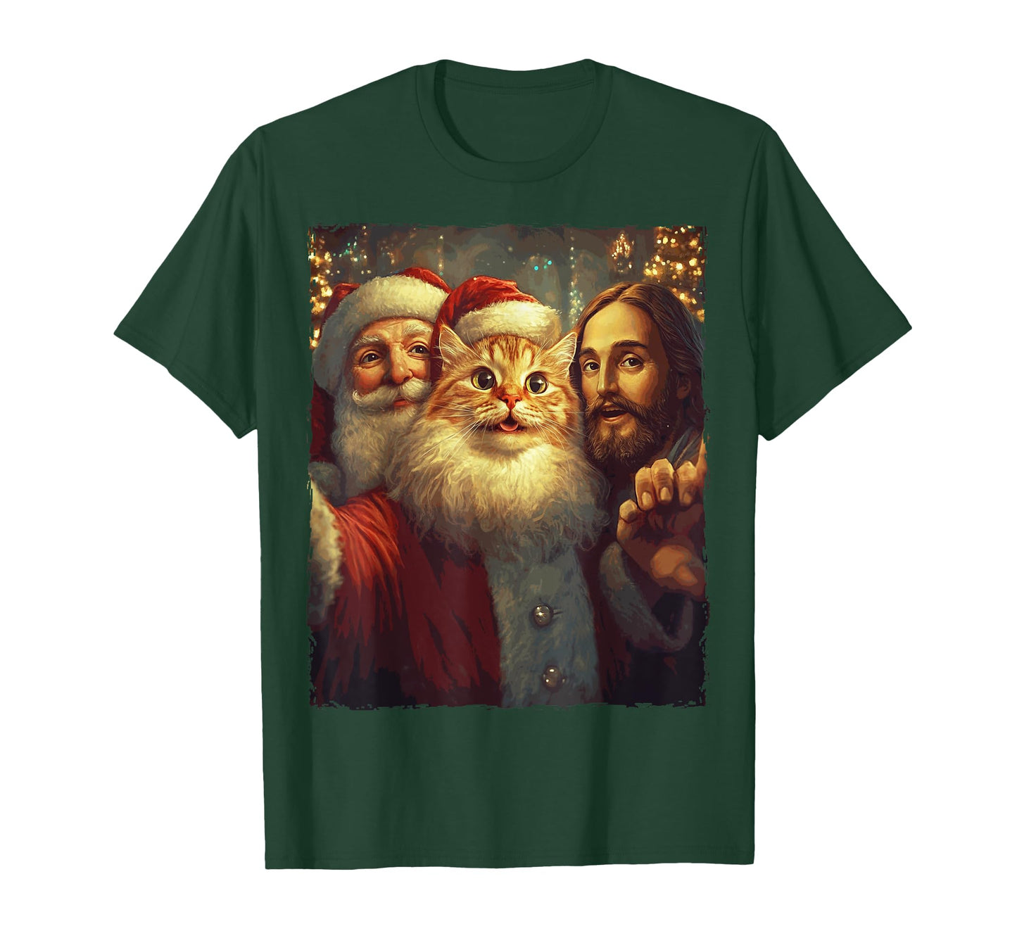 Funny Cat Selfie Santa Jesus Xmas Christmas Men Women Kids T-Shirt