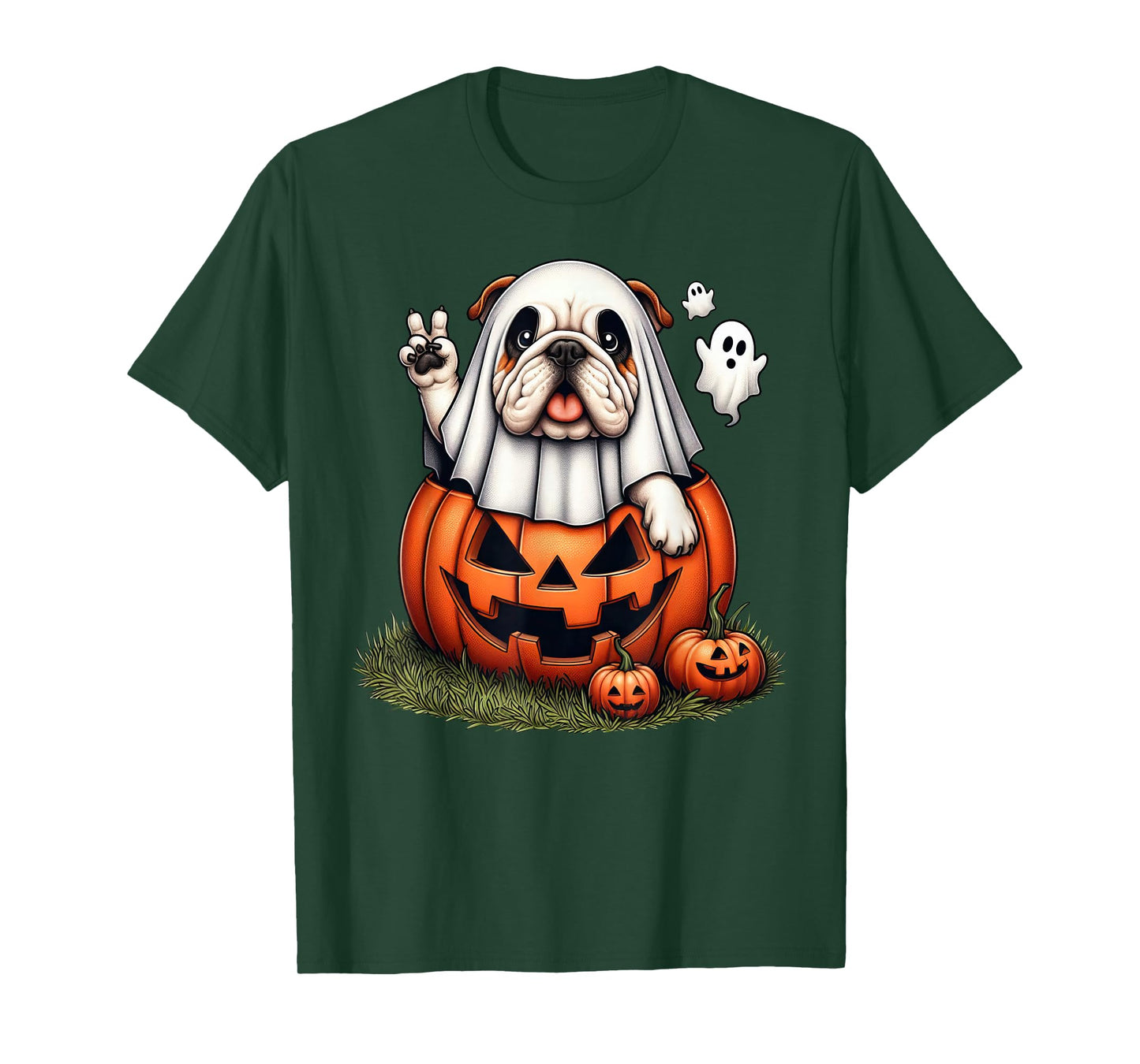 Funny English Bulldog Ghost Boo Halloween Womens Mens Kids T-Shirt