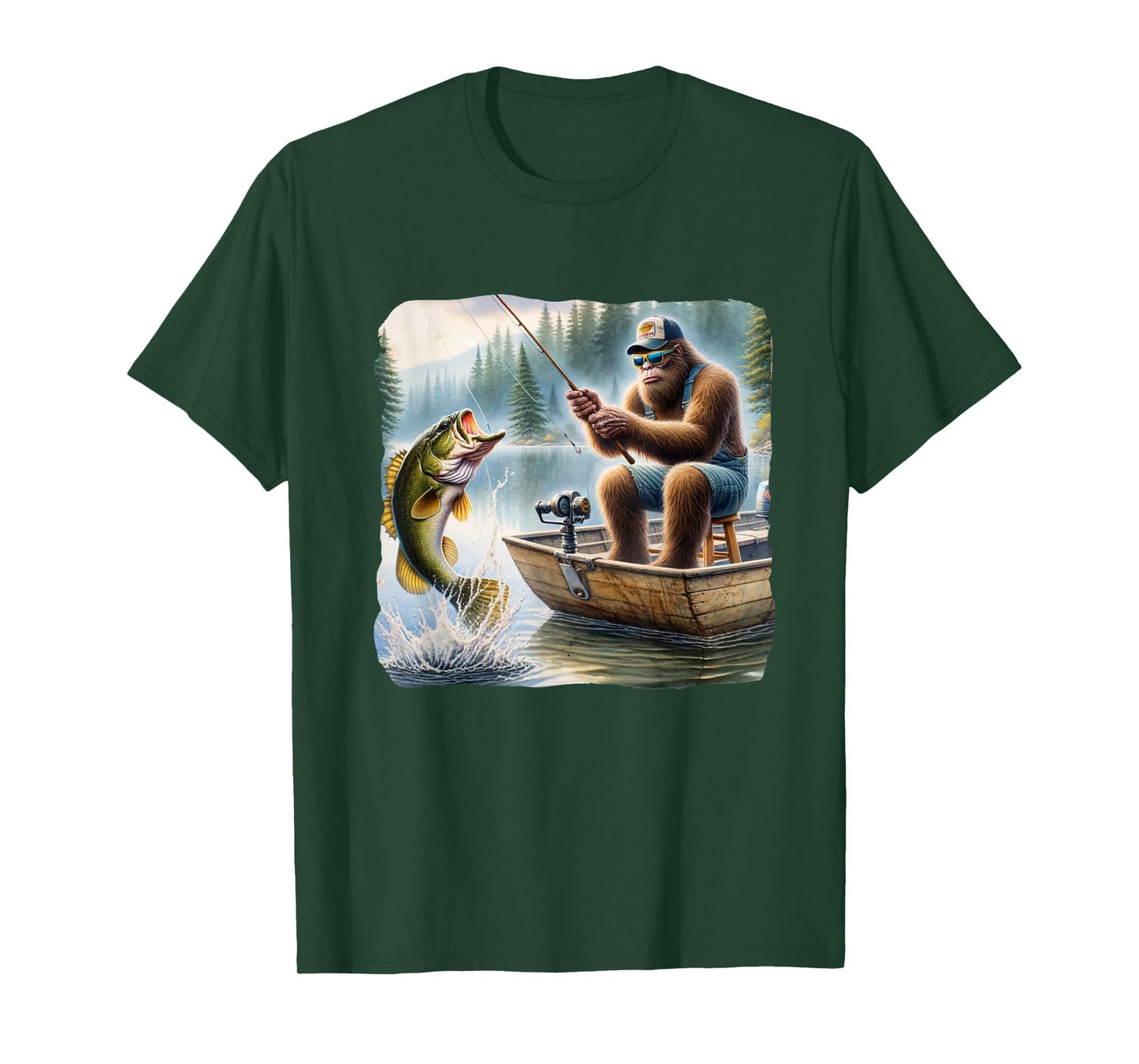 Bigfoot Fishing Funny Sasquatch Summer Bass Fisherman T-Shirt