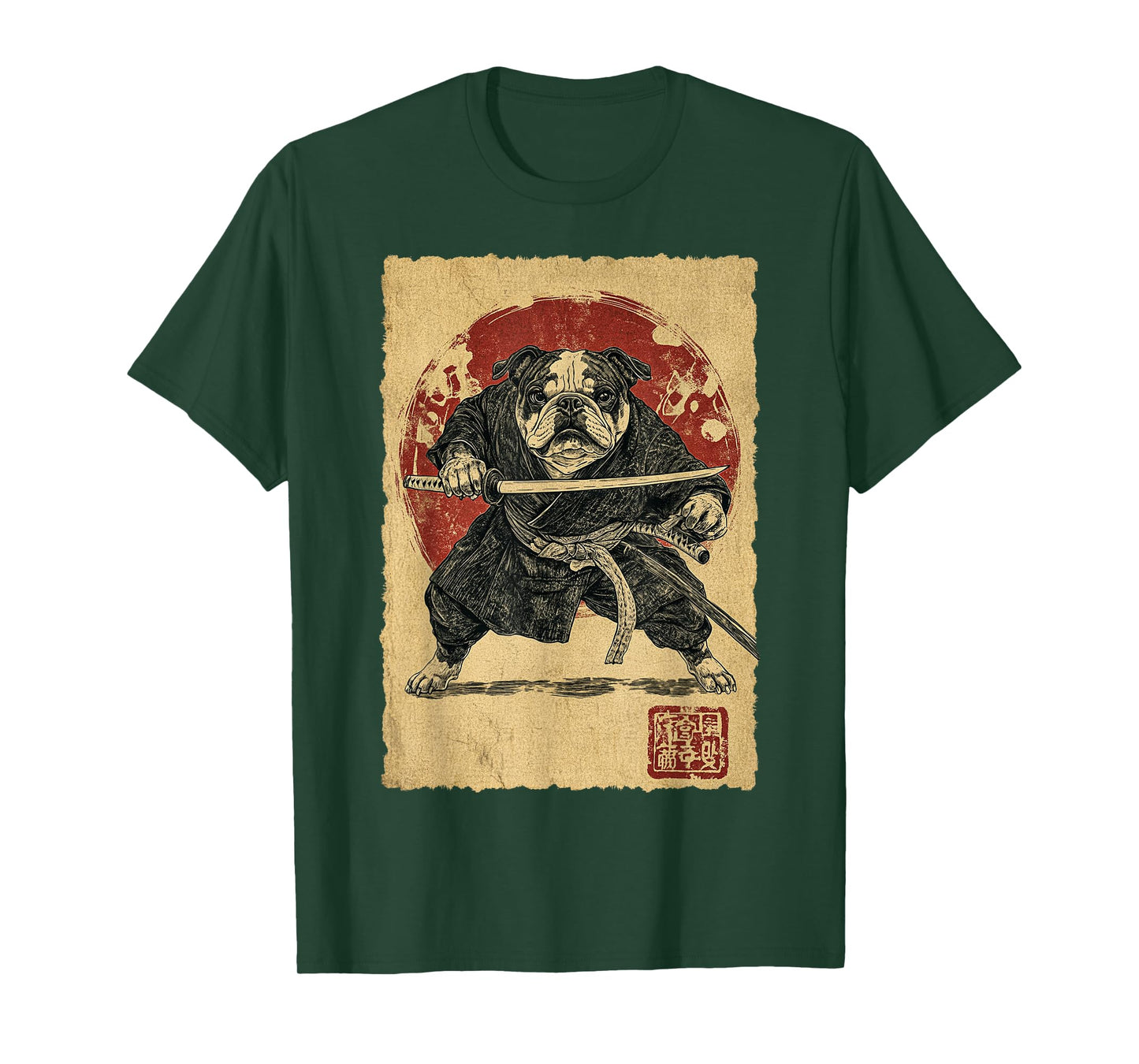 Funny Vintage Japanese Art Bulldog Ninja Samurai Warrior Men Women Girls Kids T-Shirt