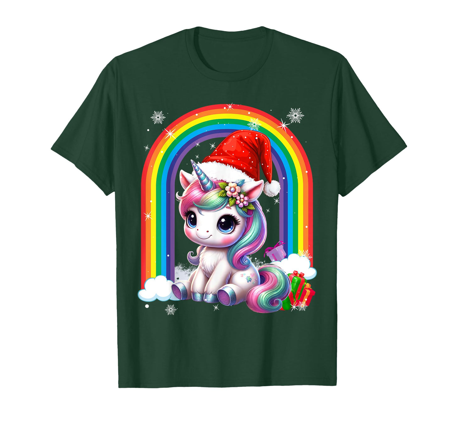 Unicorn Girls Christmas 2025 Women Kids Santa Unicorn Xmas T-Shirt