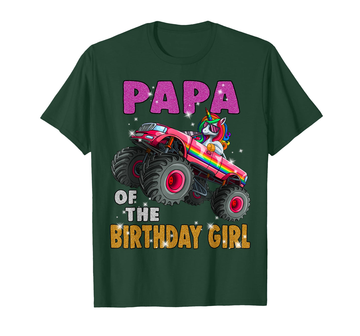 Papa of the Birthday Girl Shirt Unicorn Monster Truck T-Shirt