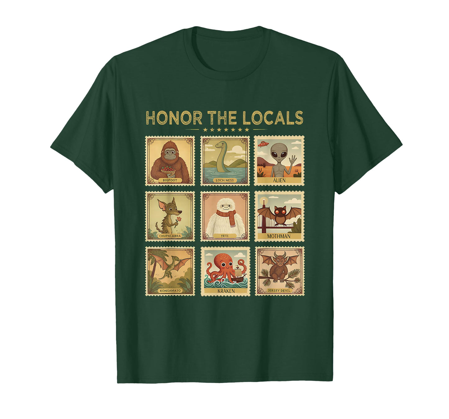 Retro Honor The Locals Bigfoot Big Foot Women Men Cryptid T-Shirt