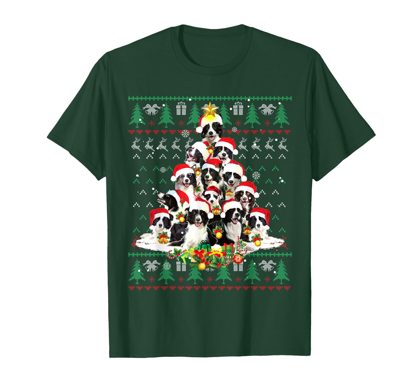 Border Collie Christmas Tree Santa Ugly Sweater Funny Dog T-Shirt
