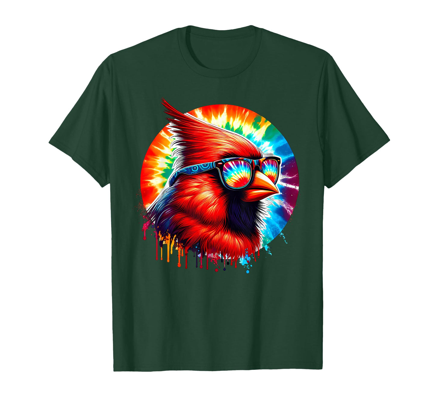 Cool Tie Dye Cardinal Sunglasses Bird Illustration Art T-Shirt