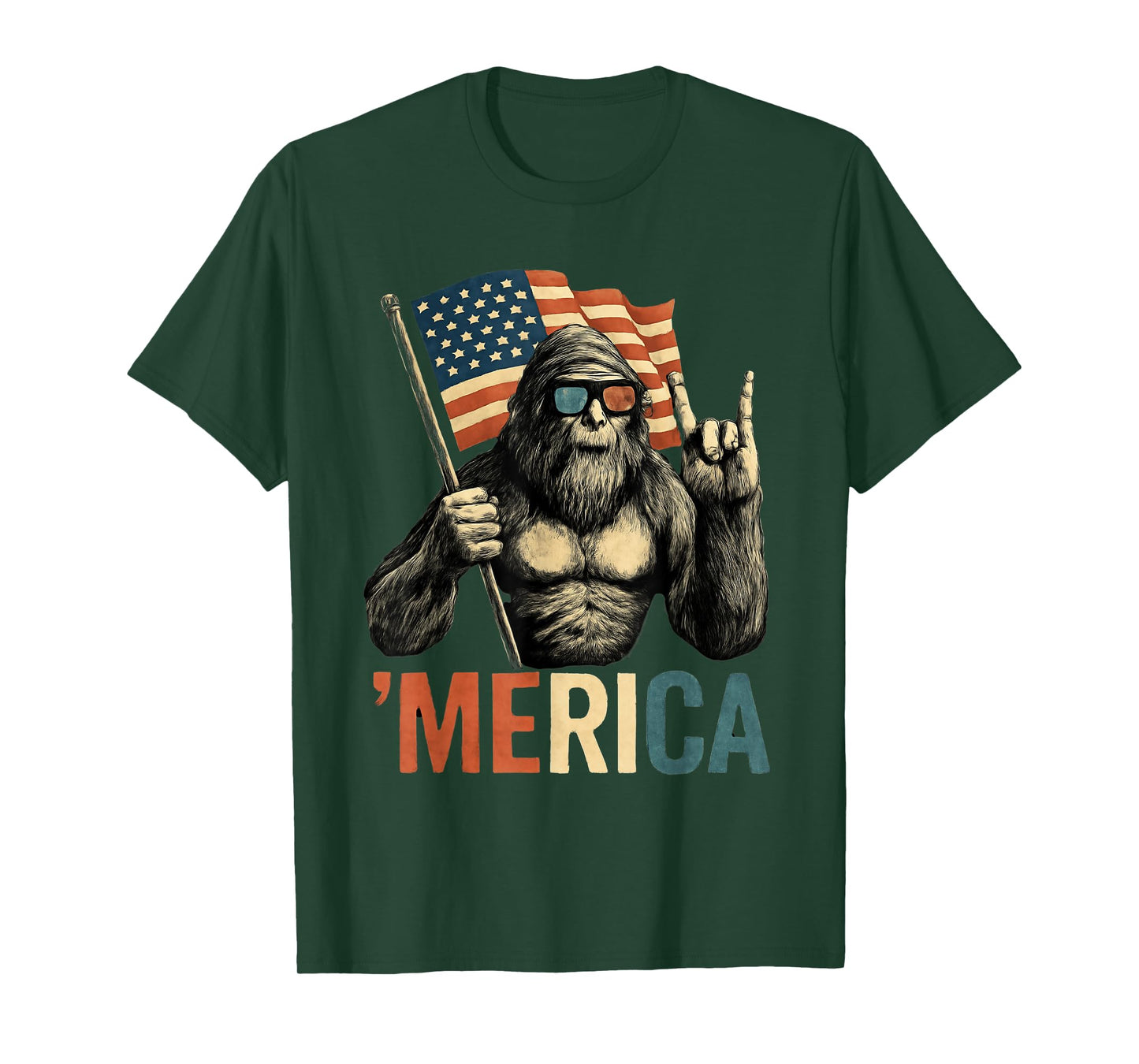 Bigfoot Merica American Flag Patriotic 4th Of July T-Shirt