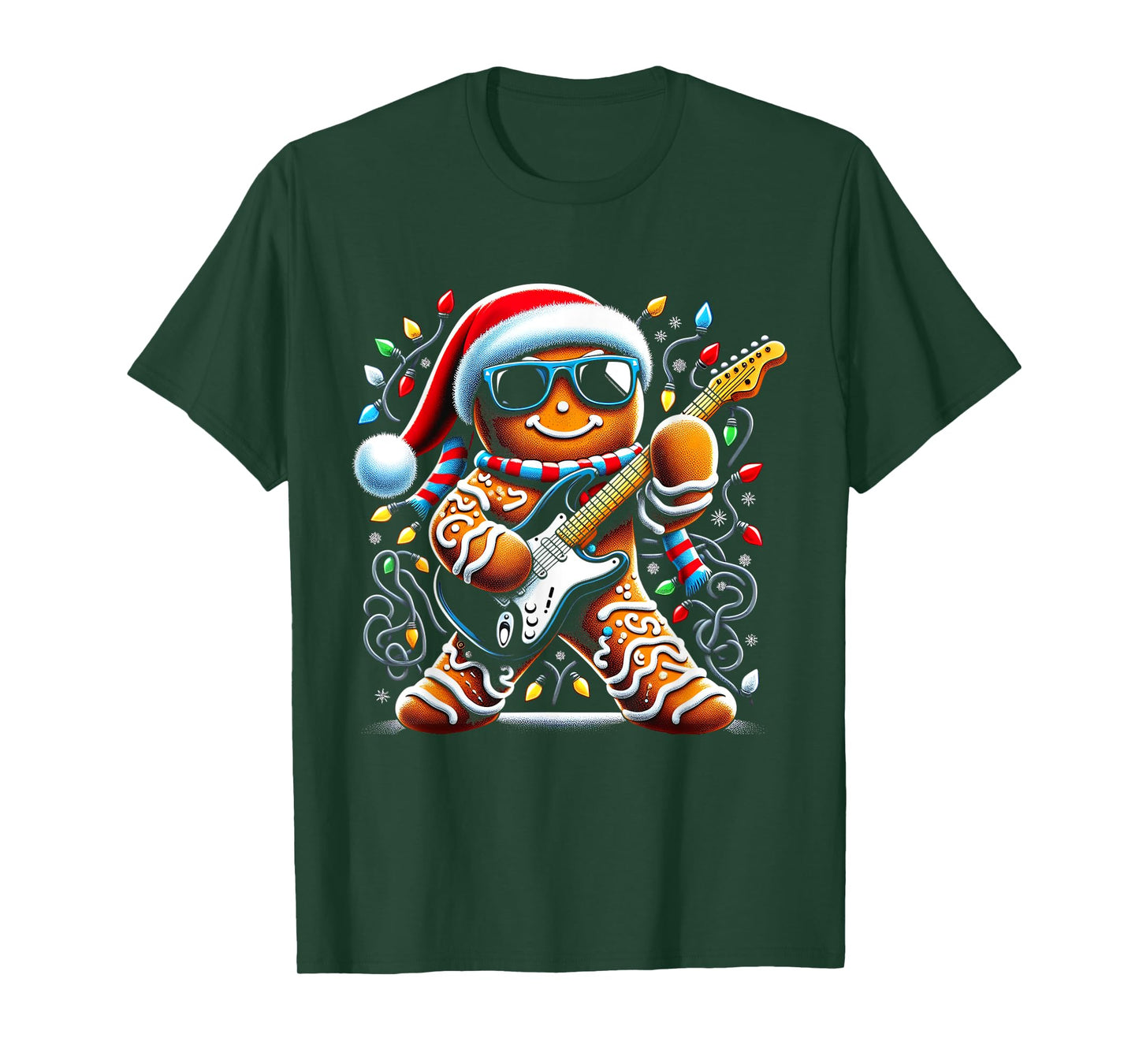 Rock Guitar Gingerbread Playing Guitar -Funny Christmas Xmas T-Shirt