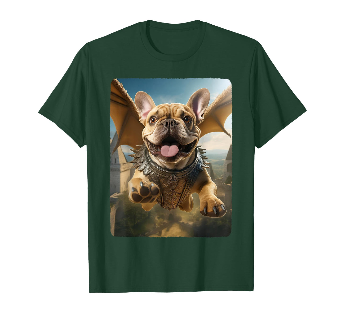 Frenchie Flying Cute Fantasy From Dog House to Sky Dragon Men Women Girls Kids T-Shirt