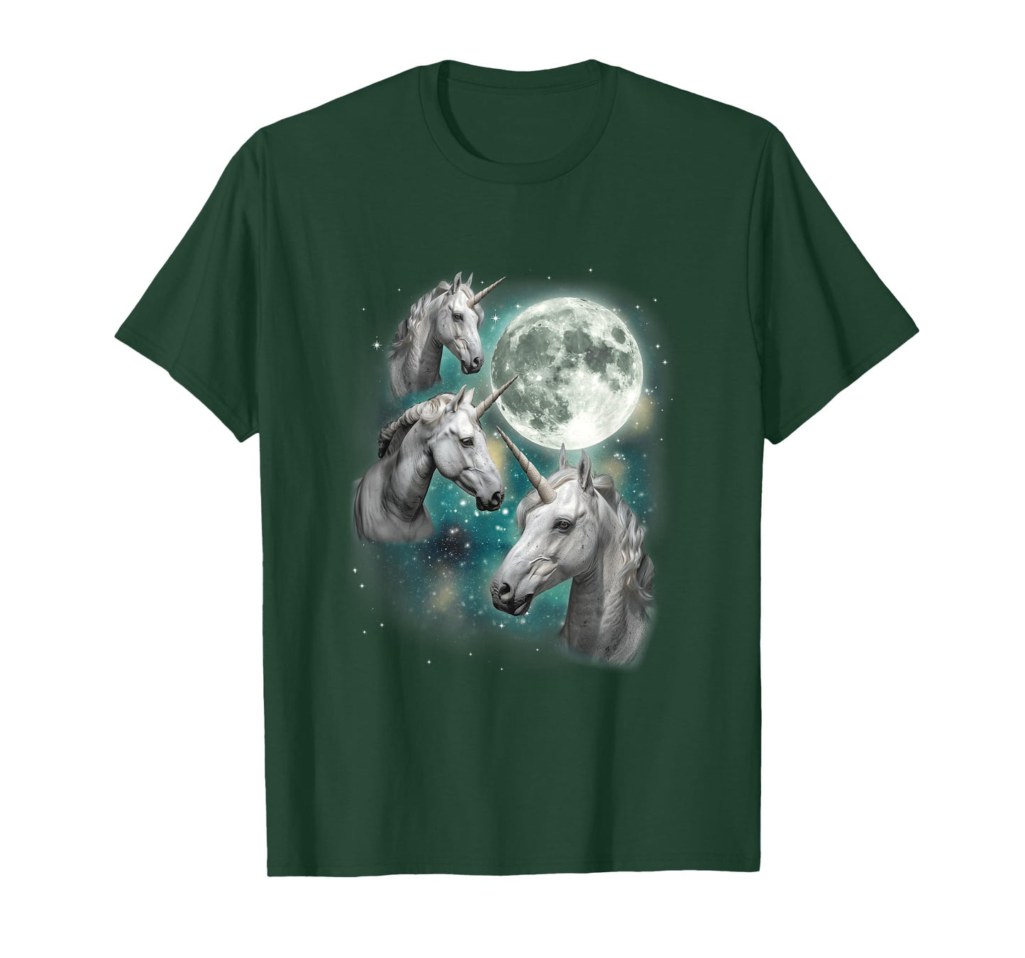 Three Unicorn Moon | 3 Magical Fantasy Mythic Horned Unicorn T-Shirt