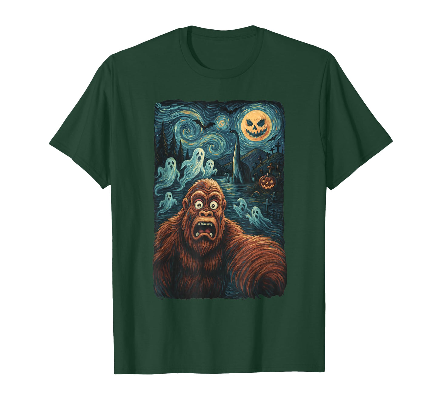 Bigfoot Selfie Shirt Starry Night Halloween Ghosts Tee T-Shirt